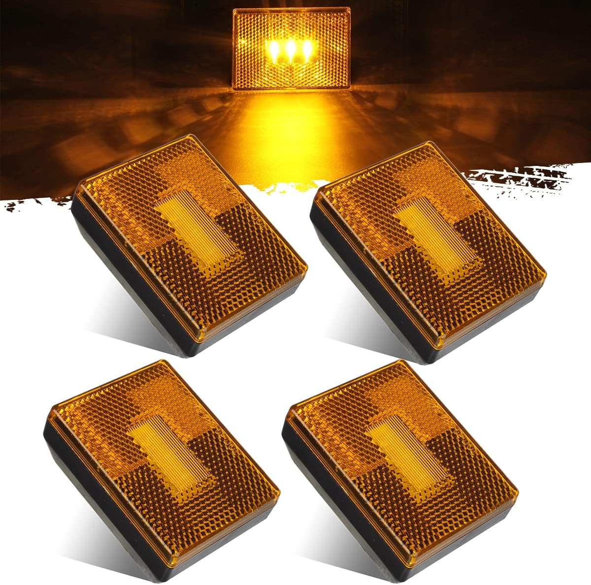 Partsam 4Pcs Trailer RV Amber Side Marker Lights W Reflex Reflector, 2-4/5" Rectangular Stud-Mount LED Clearance Lights for Utility Trailer Truck Camper
