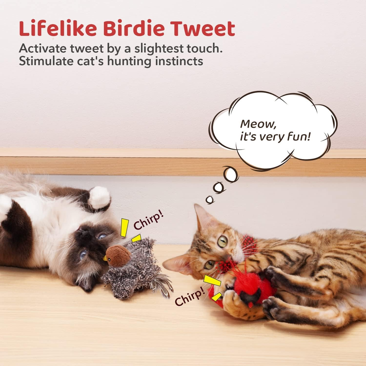 Cat Toys Chirping Birds 2 Pcs with Catnip Silvervine, Interactive Cat Kicker, Lifelike Birdie Tweets, Indoor Kitty Kitten Exercise Toys 4.0" image number 4