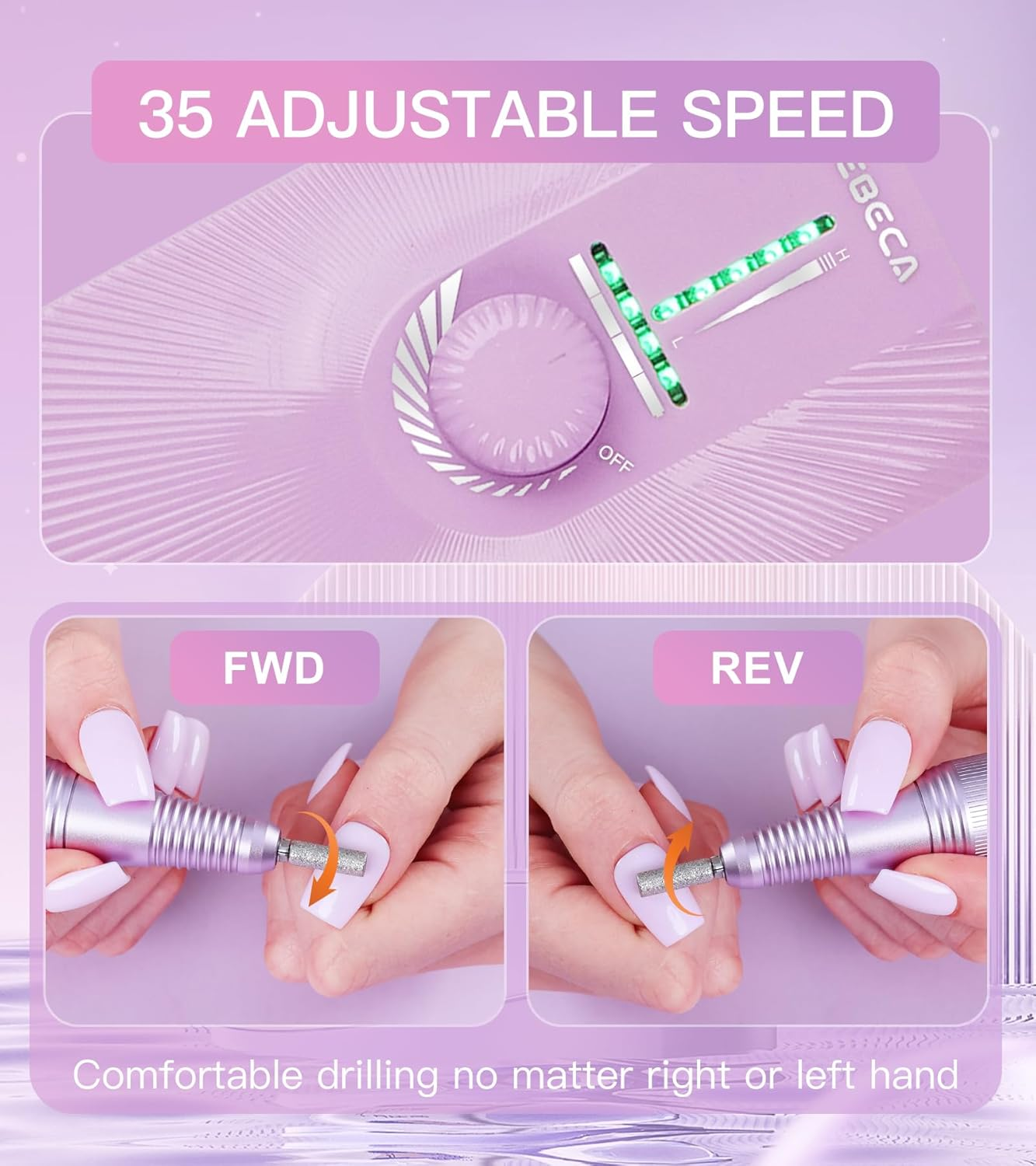 HEBECA Nail Cutter for Gel Nails, Electric Wireless Acrylic Nails, 35000 Rpm, Professional Manicure, Pedicure Set, Electric Salon and Home Use image number 4