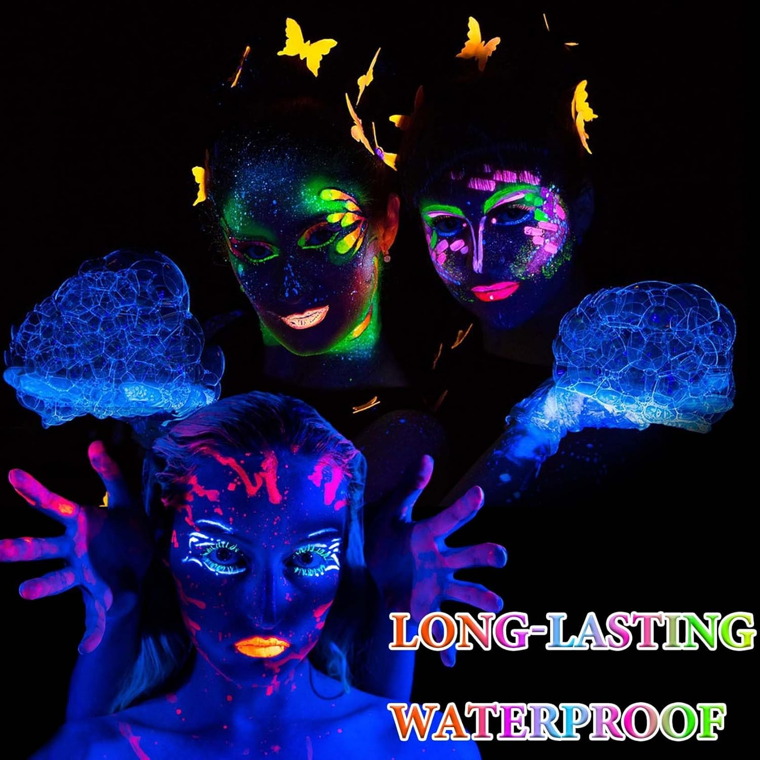 Glow in the Dark Face Paint Crayons, 6 Colours UV & Black Light Body Painting Kit, Non-Toxic Makeup for Halloween, Festivals, Easter, Masquerades, Party Supplies image number 4