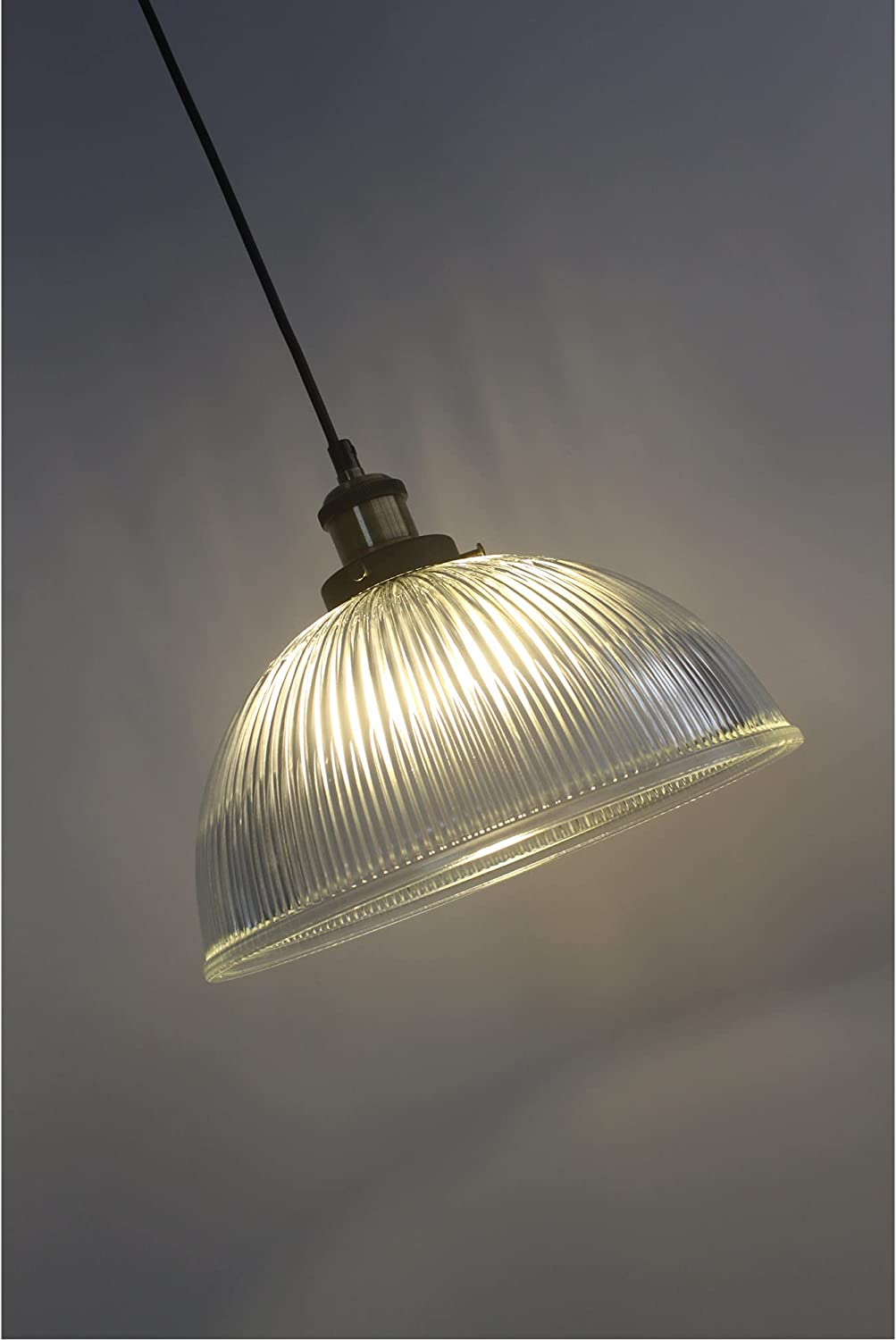 Lexi Lighting Tristan Glass Pendant Light, Clear Ribbed Bowl Shade, Diameter 29.5Cm, Vintage Hanging Lamps, Adjustable Drop Cable, Elegant and Stylish D&eacute;cor Lighting for Loft, Dining or Bar - Grey image number 3