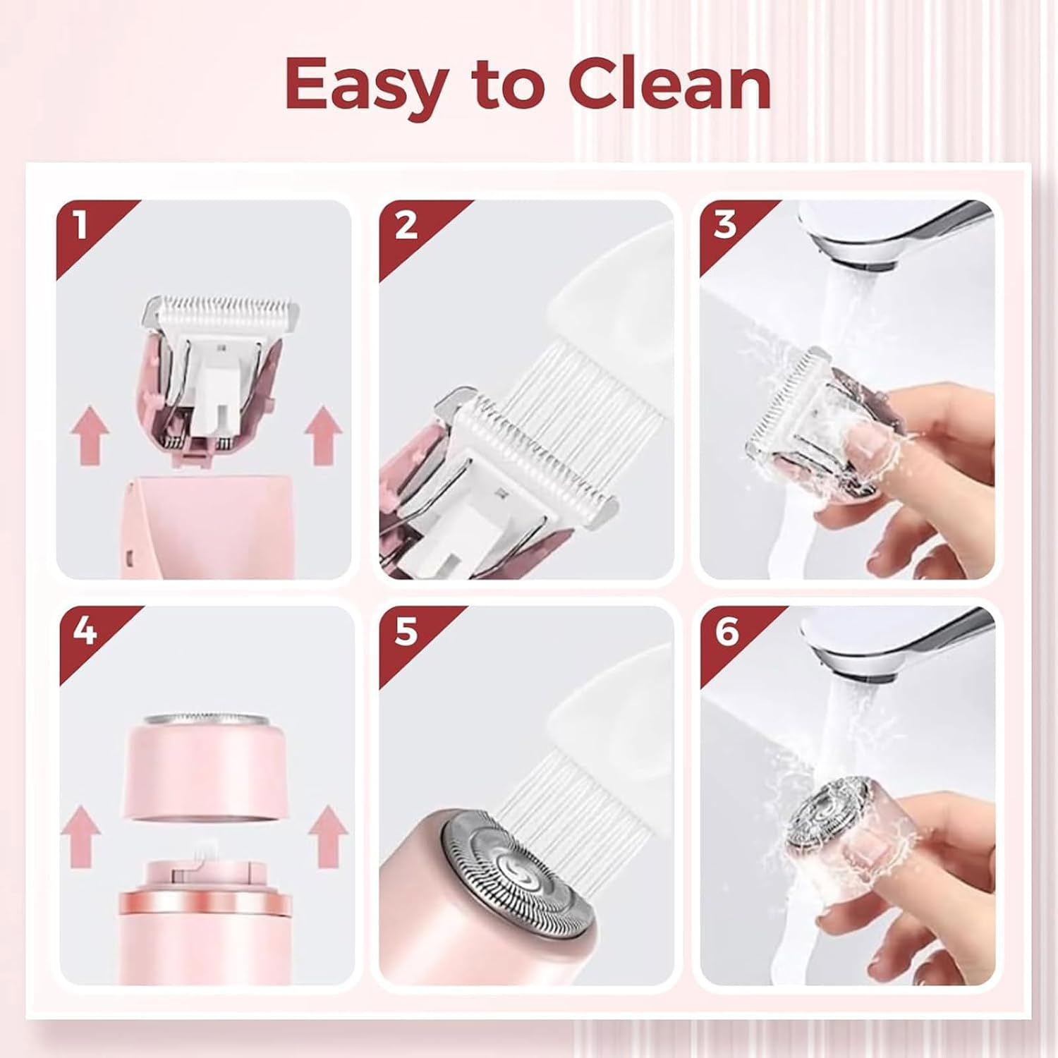 Quokkachic Shaver for Women 2 in 1 Electric Lady Shaver,Rechargeable Double Headed Hair Remover,Ipx7 Waterproof Wet & Dry Electric Razors,For Bikini Underarms Legs Arms Body Face (Pink) image number 4