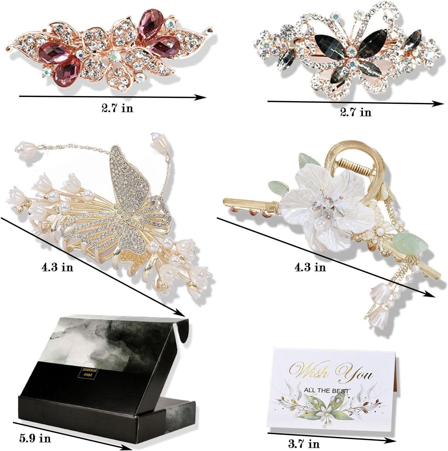 Claw Clips,Metal Hair Clips,Rhinestone Hair Clips with 2 Claw Clips and 2 Hair Barrettes,Beautiful Hair Accessories for Woman image number 3