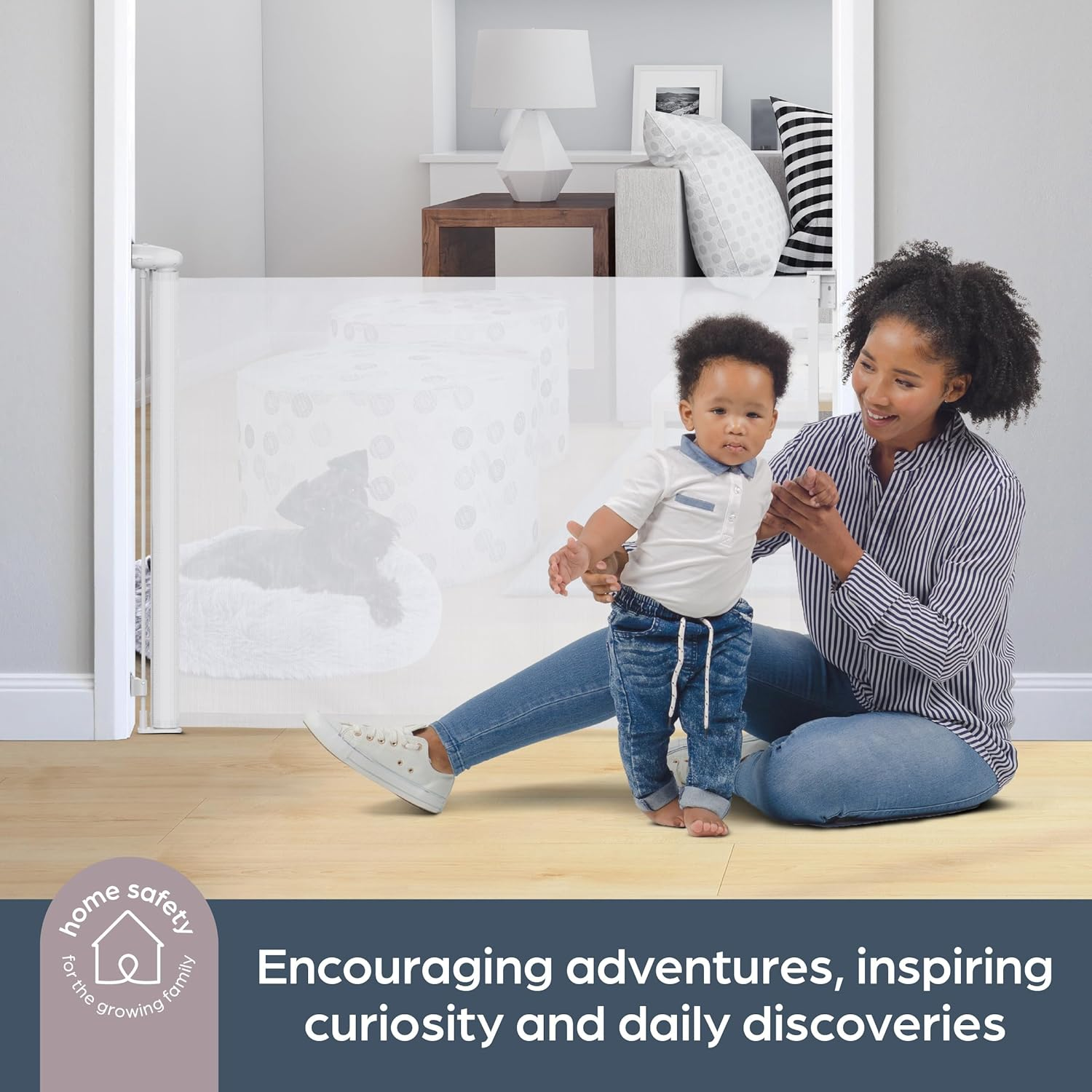 Dreambaby Retractable Safety Stair Gates for Baby, Dog Gate, Extra Wide Mesh Retractable Baby Gate Fits up to 140Cm, Tall 90Cm. 2X Ezy-Check Lock Indicators, Hardware Mounted Baby Gate (White) image number 5