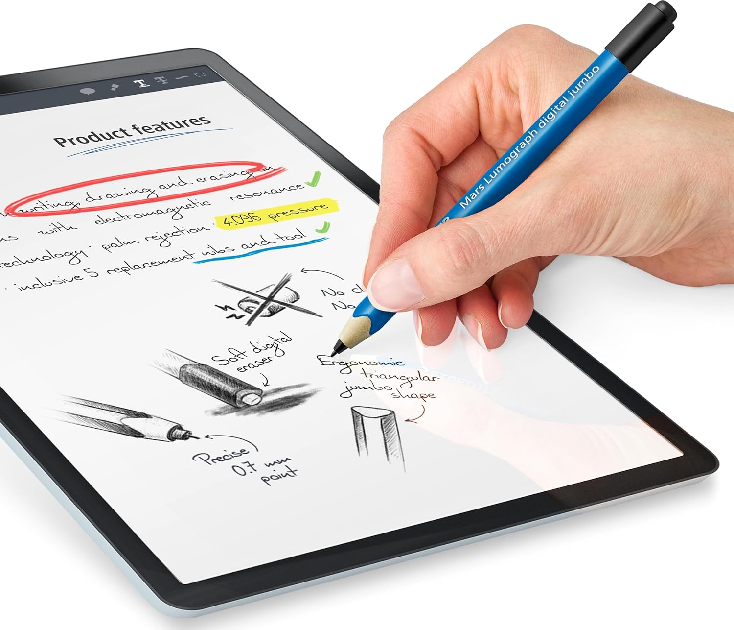 Staedtler Mars Digital Jumbo 180J 22Nd EMR Stylus with Soft Digital Eraser. Stylus for Digital Writing, Drawing and Erasing on EMR Touch Screens (4,096 Pressure Levels, 0.7 Mm Tip)
