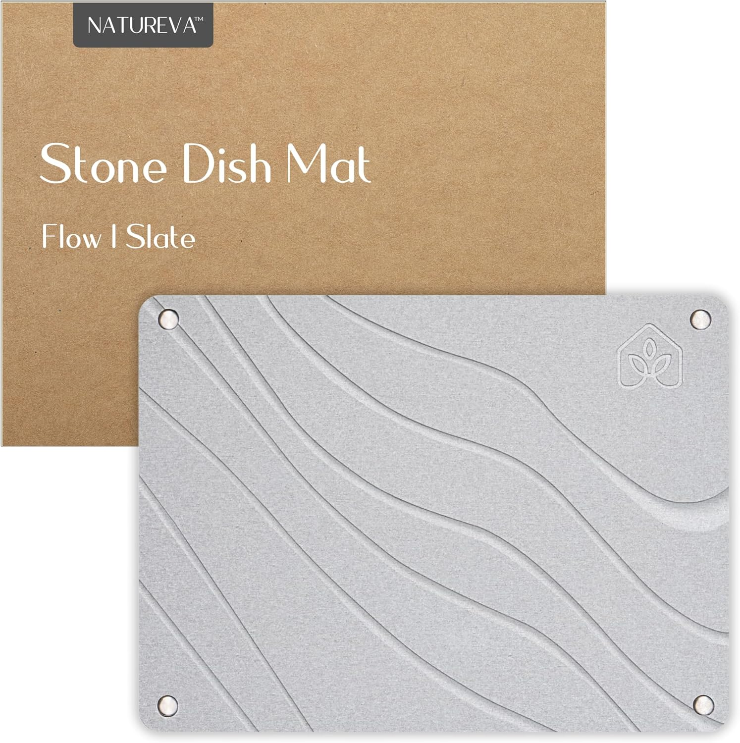 Natureva Home - Stone Dish Drying Mat | Super Absorbent, Quick Dry | Diatomite Mats for Kitchen Counter I Made of Natural Diatomaceous Earth | Absorbing Water Instantly | Design Flow | Colour Slate