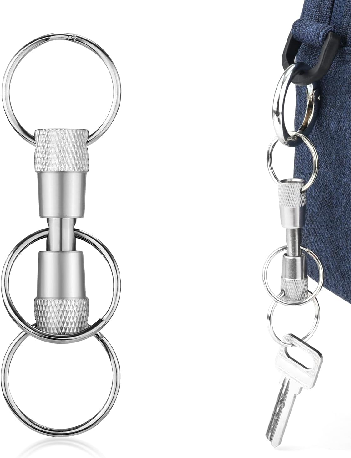 NQEUEPN 3-Way Quick Release Keychain, Detachable Key Rings Pull Apart Separate Quick Disconnect Release Convenient Accessory