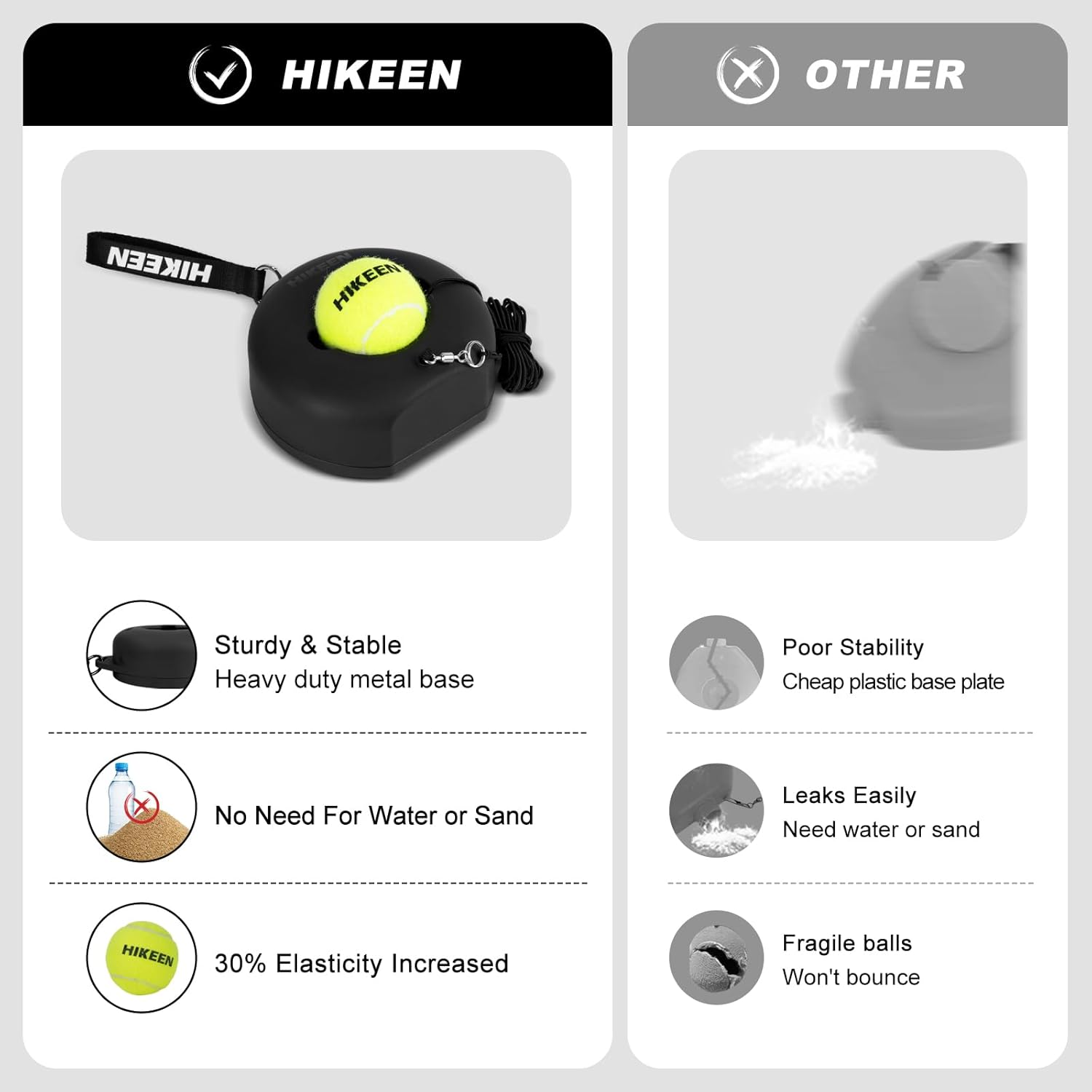 Hikeen Premium Tennis Trainer Rebound with Metal Base,Portable Solo Tennis Trainer Set with 3 Highly Elastic String Balls,Tennis Practice Equipment for Adult Kids an Beginners image number 3