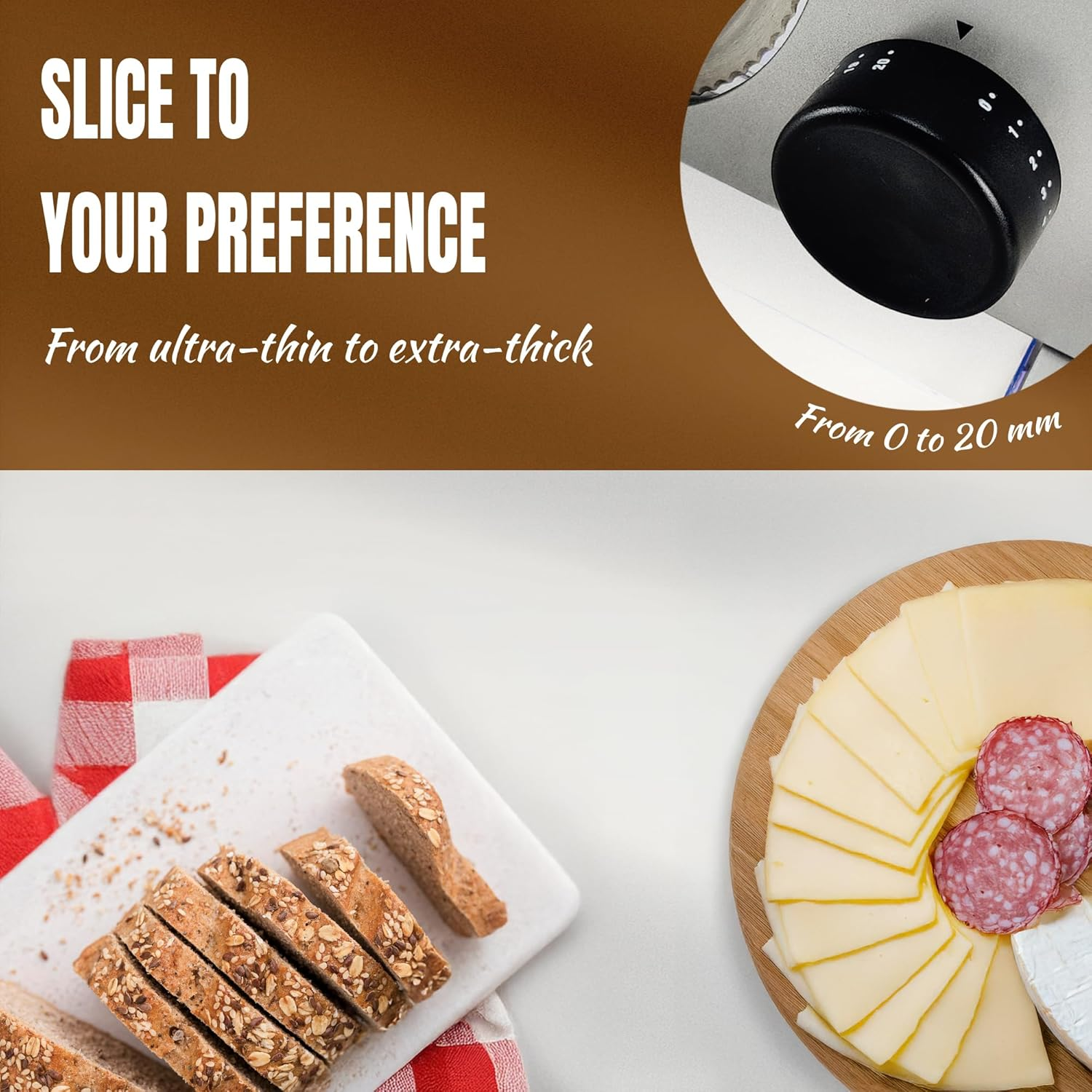 Bestron Bread Slicer with Stainless Steel RSG Blade, Made in Germany, Continuous Cutting Thickness Adjustment from 0 to 20 Mm, Cutter with Shift Button for Automatic and Manual Operation, image number 5