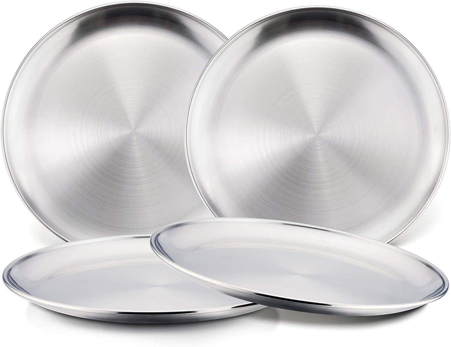 Haware Toddlers Kids 18/8 Stainless Steel Plates, Durable Metal 304 Feeding 8In Dishes for Serving/Snack/Camping, No Plastic and Dishwasher Safe - 4 Pack image number 1