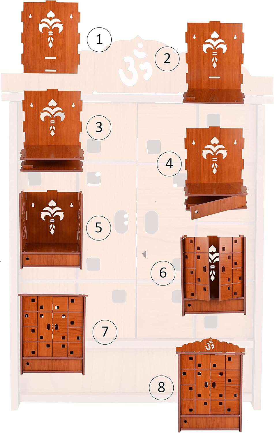 Praha Pooja Mandir for Home Wall Hanging MDF Wooden Temple with Door (Orange)