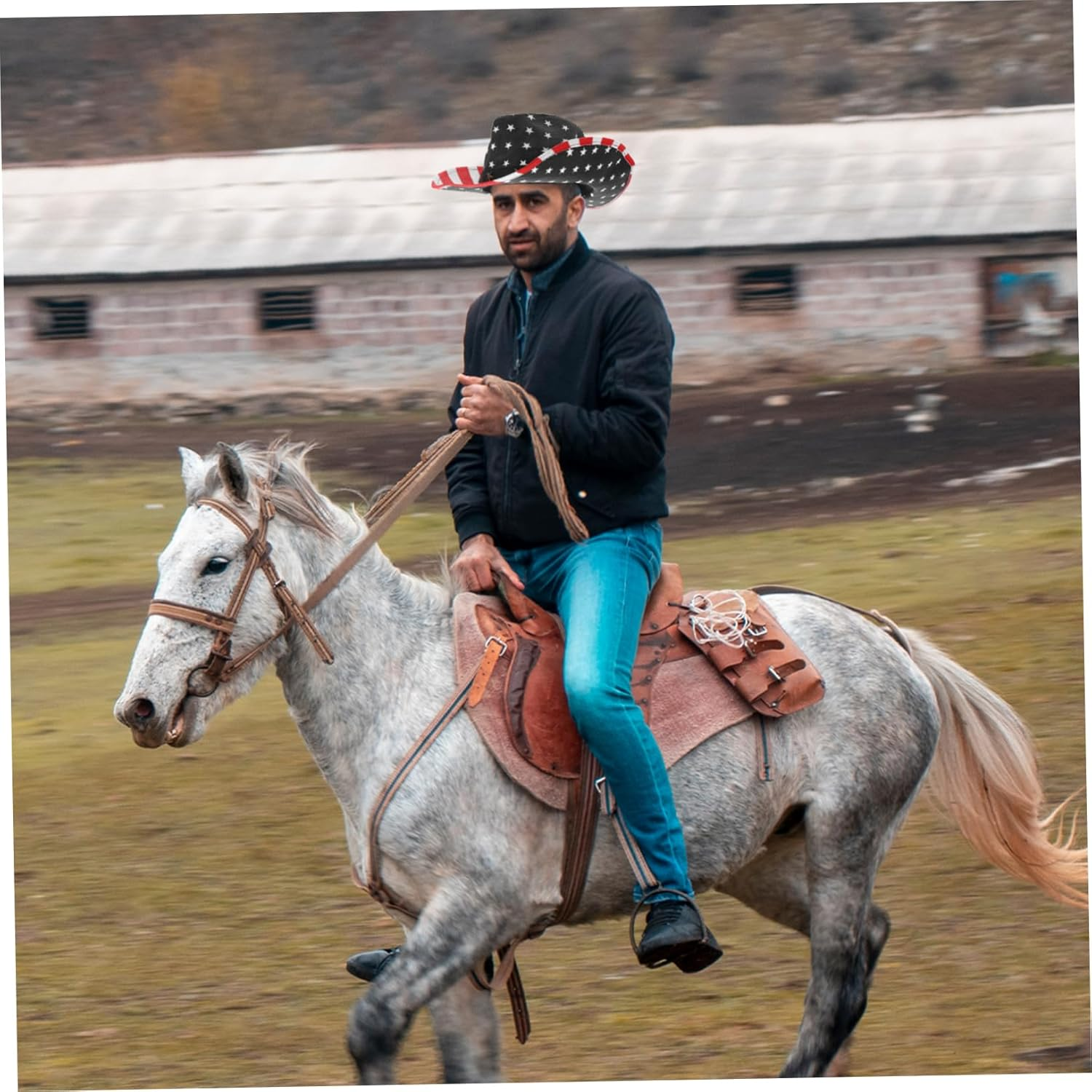 Healeved American Flag Cowboy Hat Patriotic Western USA Hat with Strap for Men Women Boys Memorial Day Party Supplies Outdoor Celebration Accessories image number 1