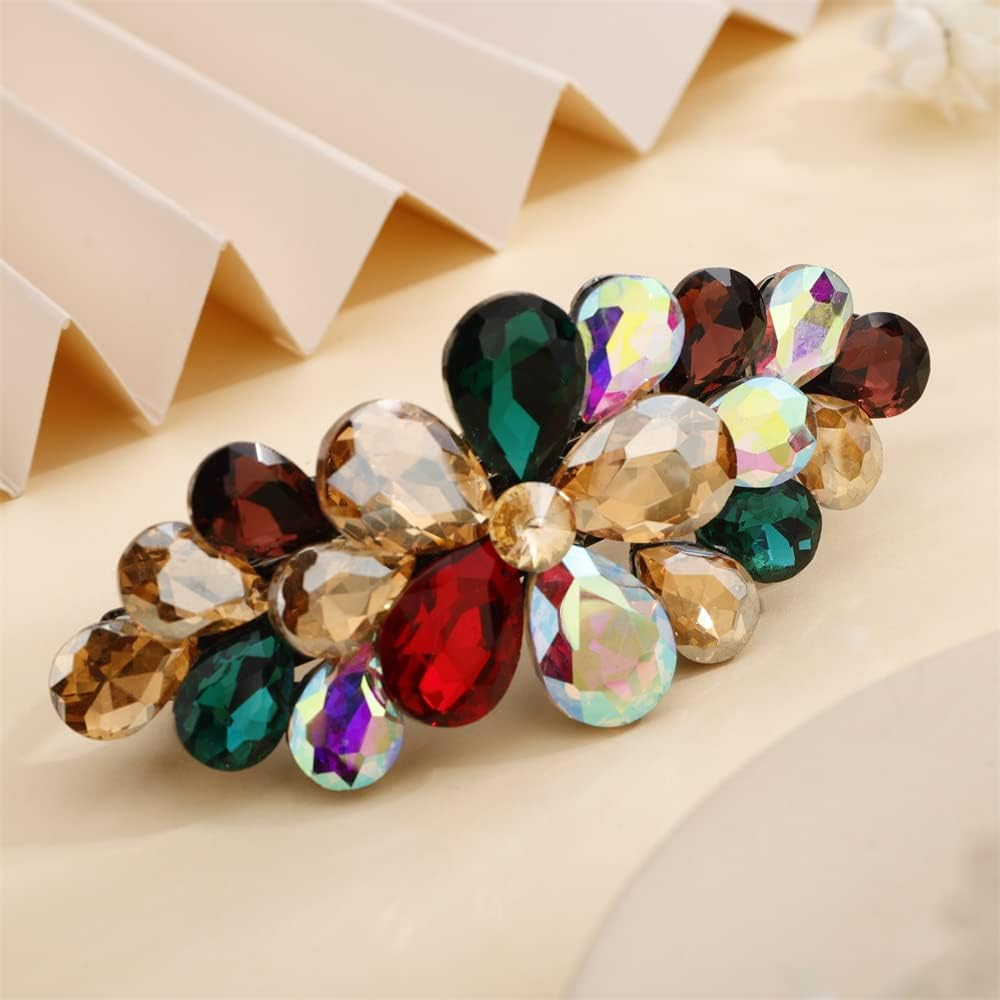 Aimimier Flower Crystal Hair Clip Shiny Rhinestone Barrettes Alligator Snap Hair Clips Floral Hair Clasp Bridal Hair Accessories for Women Girls (Colorful)