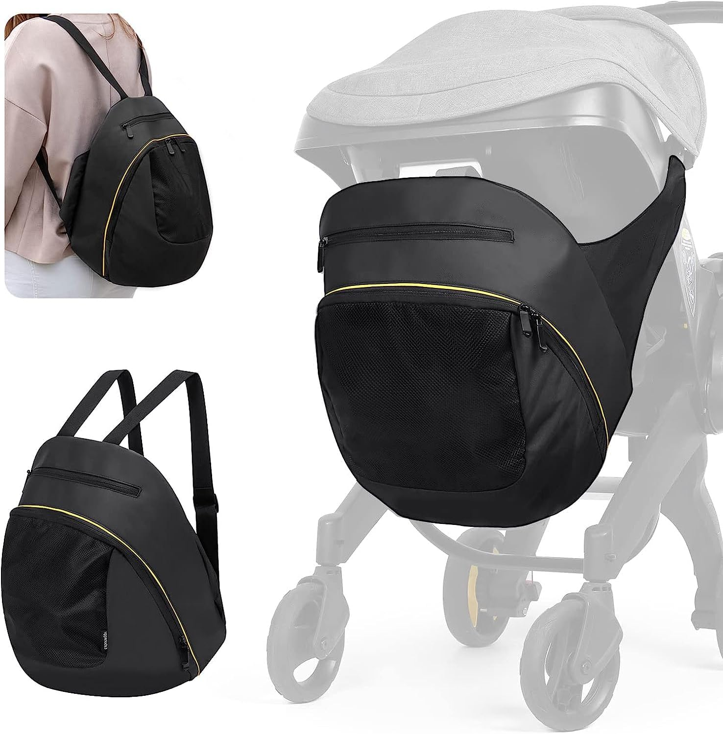 Infant Stroller Clip-On Storage Bag Compatible with Doona, Pram Buggy Organizer Bag with Non-Slip Zipper Snap-On Stroller Bag & Large Storage Space, Baby Stroller Pushchair Accessory Fit Doona