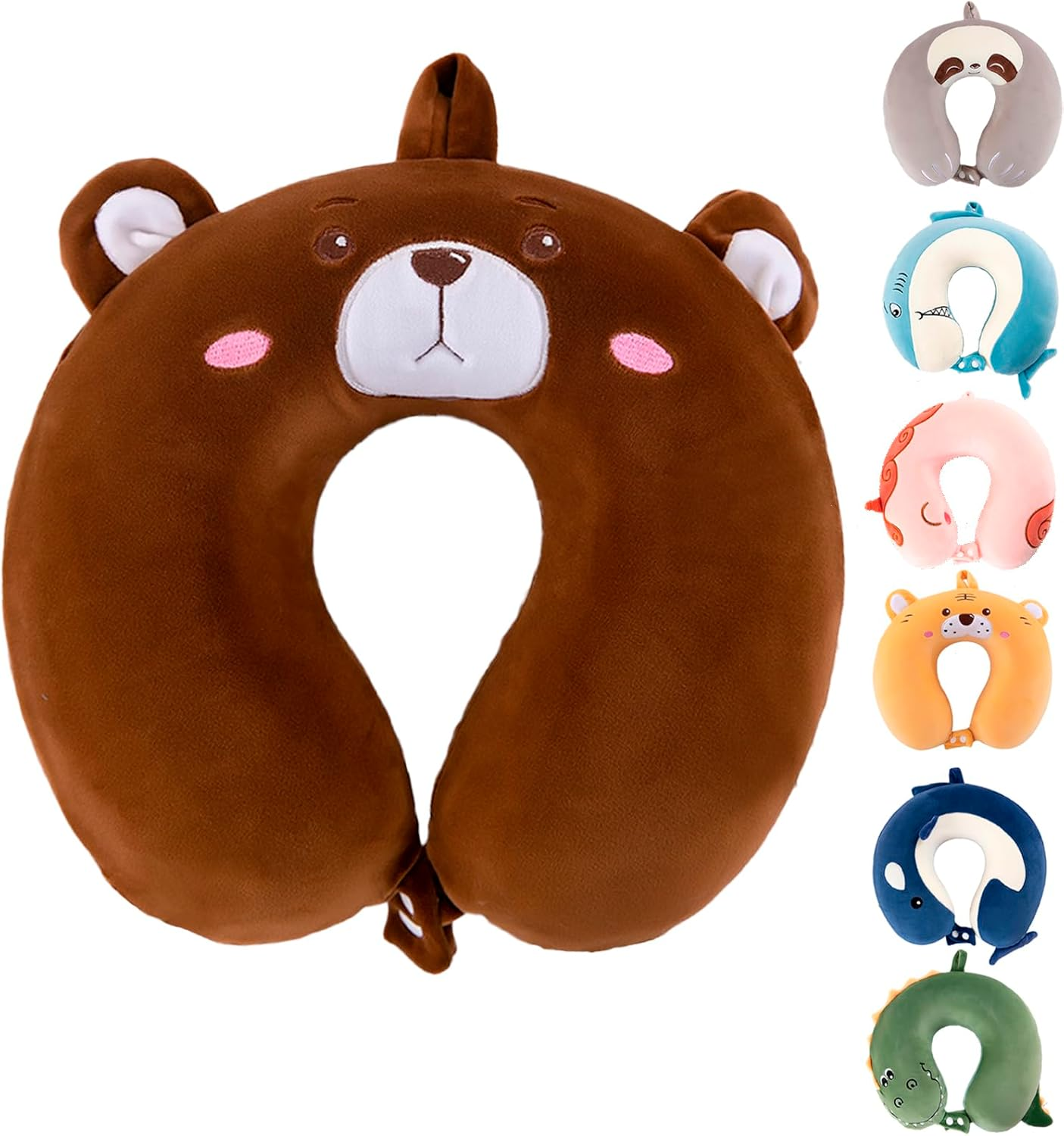 Kids Neck Pillow for Traveling, Upgraded Cartoon Cute Travel Neck Pillow for Kids Boys & Girls, Airplane Memory Foam Travel Pillow for Flight Headrest Sleep, Portable Plane Accessories (Crocodile)