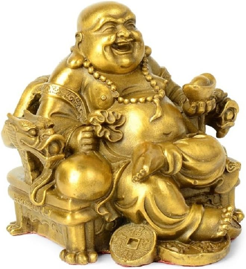WEALTHCOMING Fengshui Decor Laughing Buddha Statue for Lucky & Happiness, God of Wealth Statue,Brass Buddhist Statues and Sculptures Home Decor Congratulatory Gifts (X-Large)