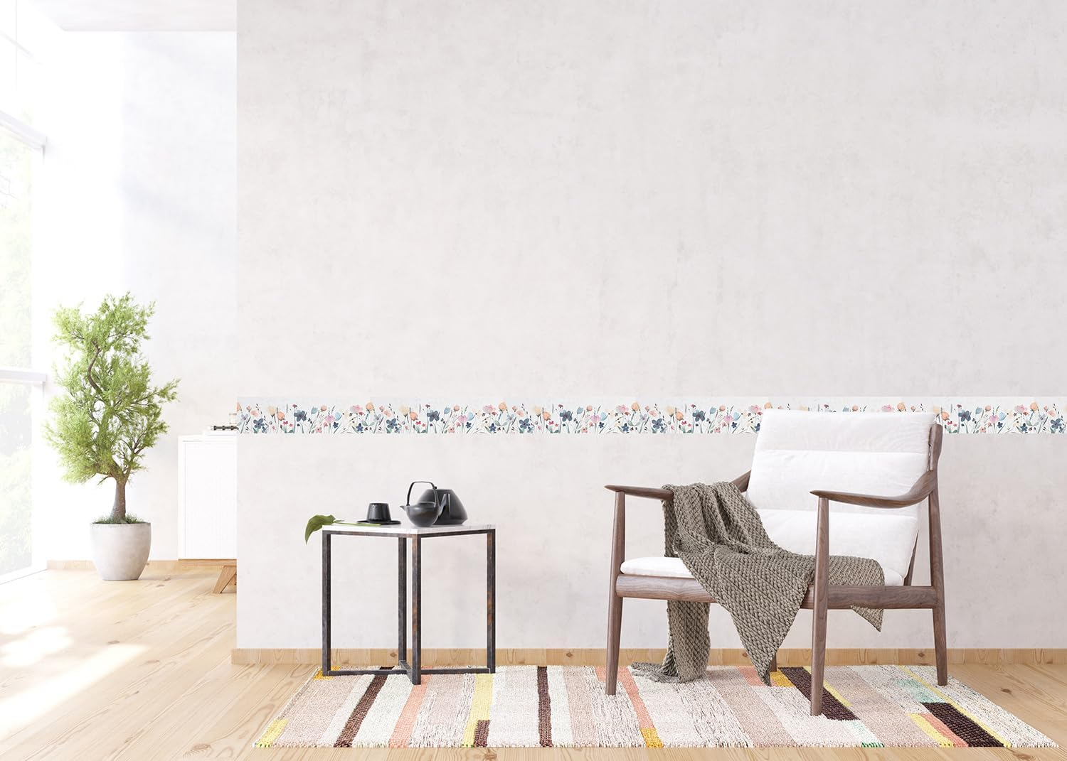 AG Design AWB 8254 Self-Adhesive Border Watercolour Flowers, Self-Adhesive Decoration for Walls, Furniture, Wallpaper, Wall Coverings and Doors, Film, Multicoloured, Width 500 Cm X Height 14 Cm image number 2