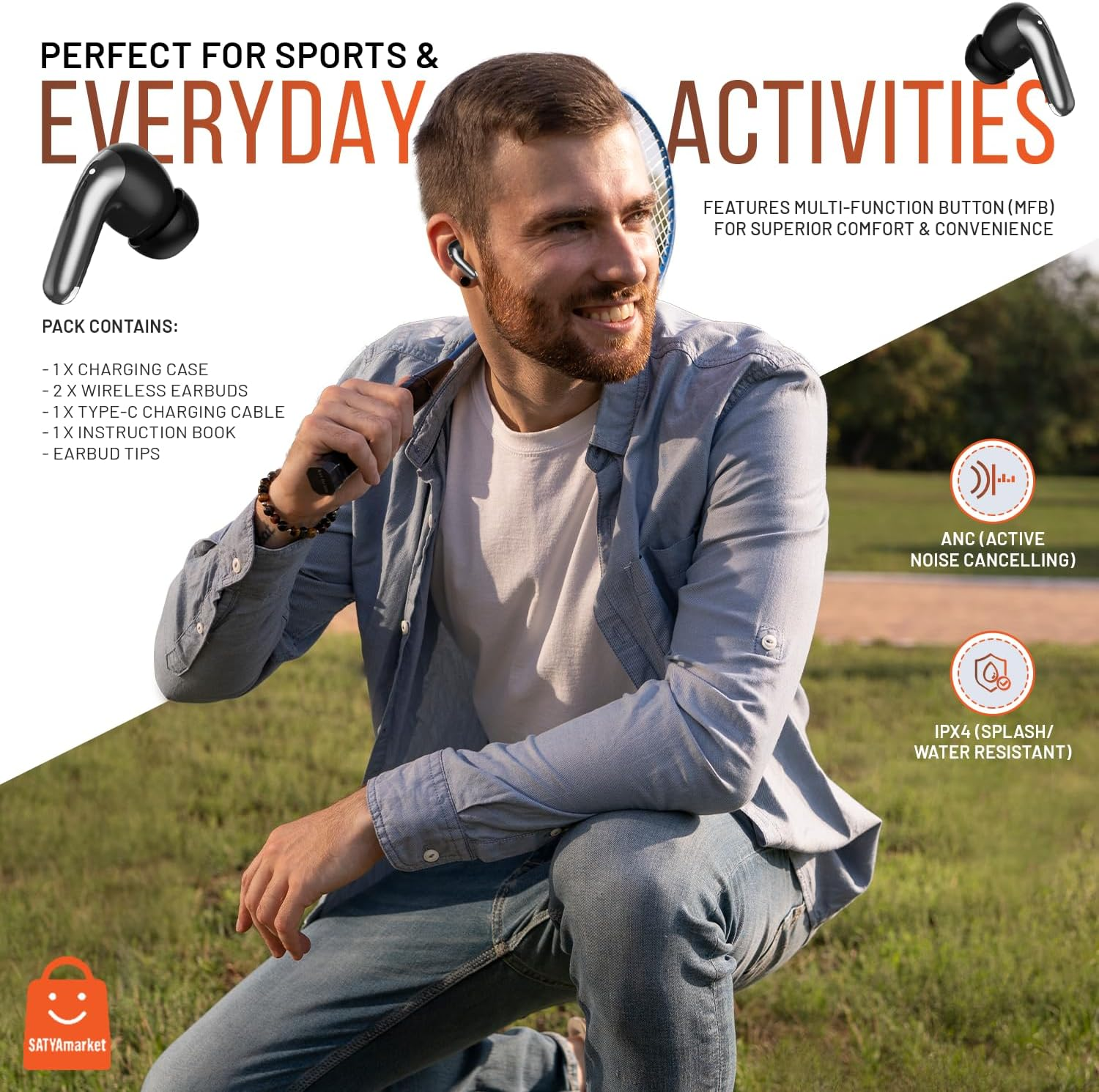 Satyamarket True Wireless Earbuds | TWS | Bluetooth V5.3 | Latest Hifi Stereo Model, Works with Iphone, Android, and Bluetooth Devices - Black