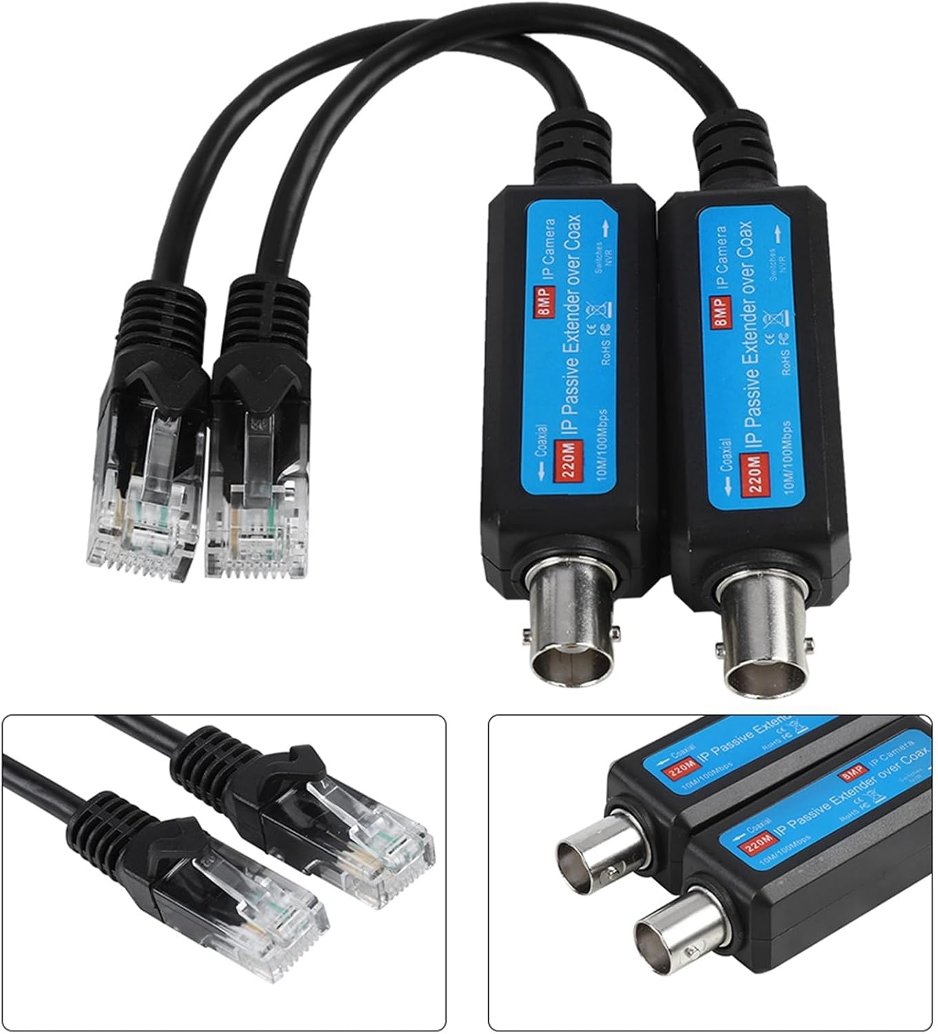 CHICIRIS IP Network Transmitter, Fast Install Network Transmitter/Receiver Extender over Coax HD Camera Upgrade 1Pair, for IP NVR Camera