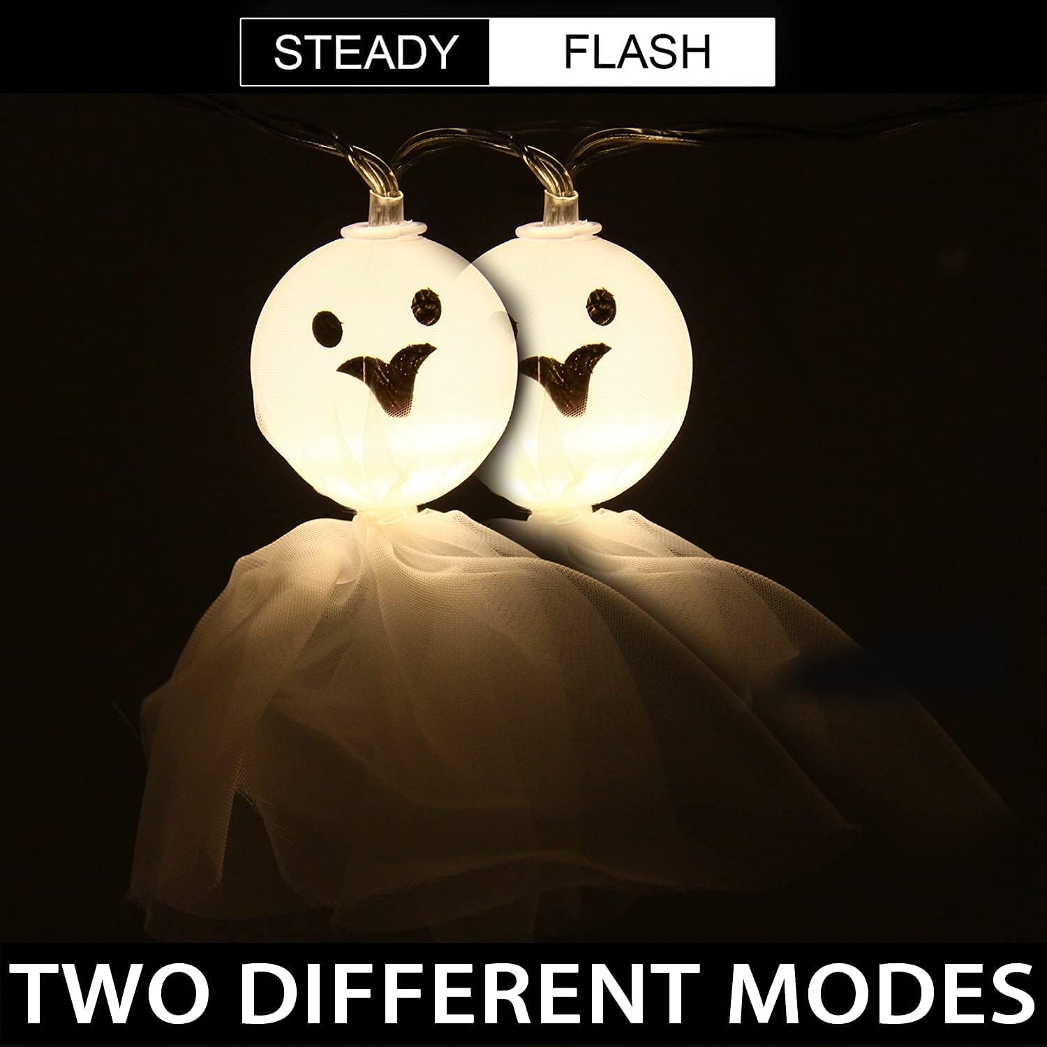 KIMOBER 20 Leds Halloween Ghost String Lights,Battery Powered Lighting Decoration for Halloween Outdoor Indoor Party image number 6