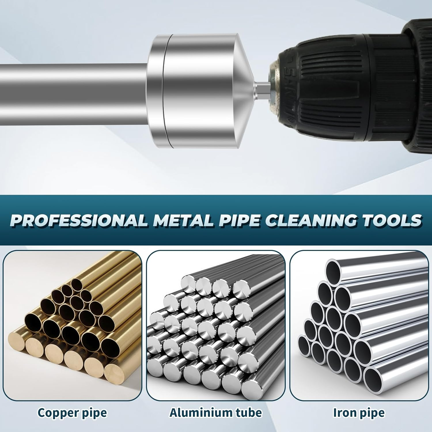 2Pcs Metal Copper Pipe Cleaner, 1/2" & 3/4" Copper Tube Cleaning Brush for Power Drill, Reusable Pipe Cleaner Brush with Replaceable Brushes, Copper Pipe Cleaning Tool for Electric Drill image number 4