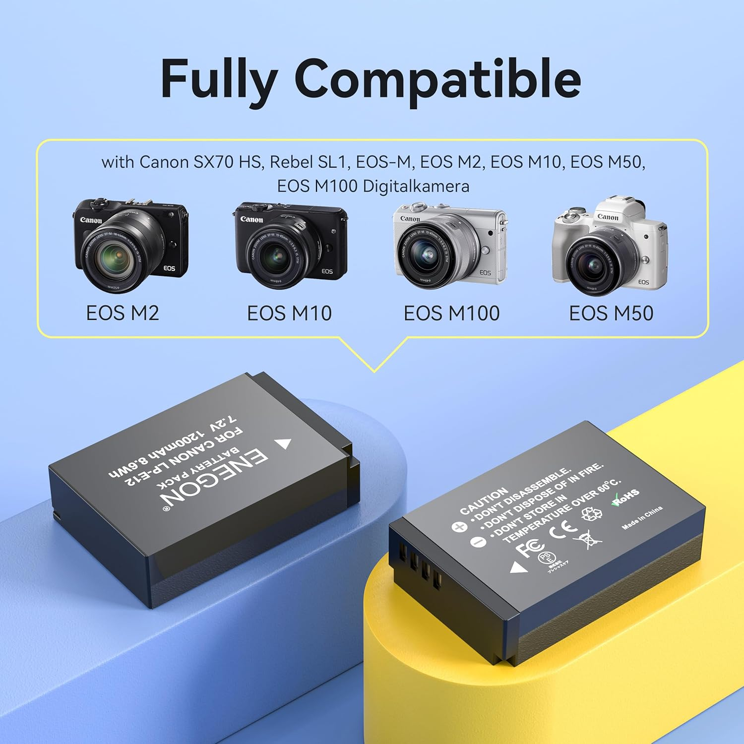 ENEGON LP-E12 Battery 20 W Dual Storage Fast Charger Set (2 X 1200 Mah) for Canon EOS M50 Mark II, M50, EOS M, M2, M10, M100, M200, Rebel SL1, 100D, Kiss X7, Powershot SX70 HS image number 6