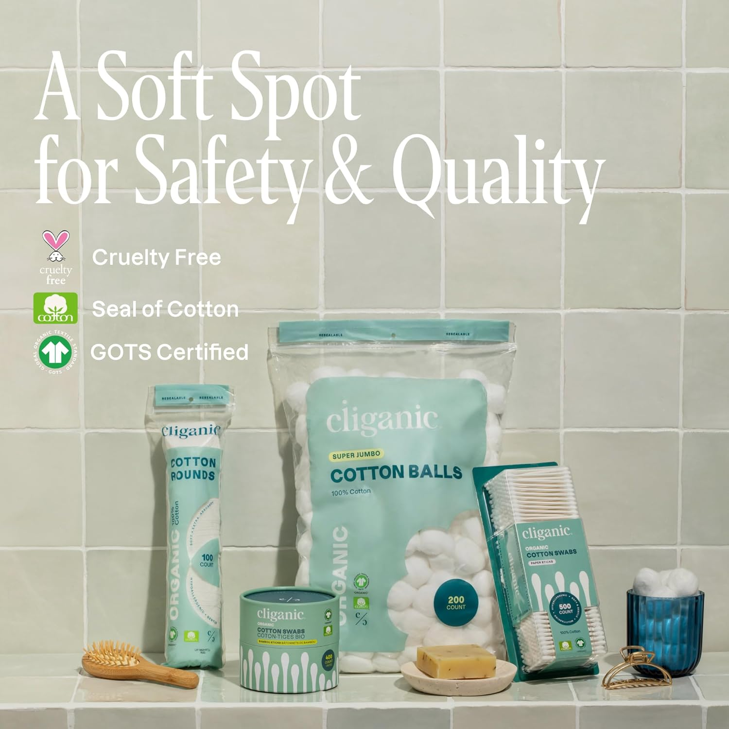 Cliganic Organic Super Jumbo Cotton Balls (100 Count) - Hypoallergenic, Absorbent, Large Size, 100% Pure (Packaging May Vary) image number 3