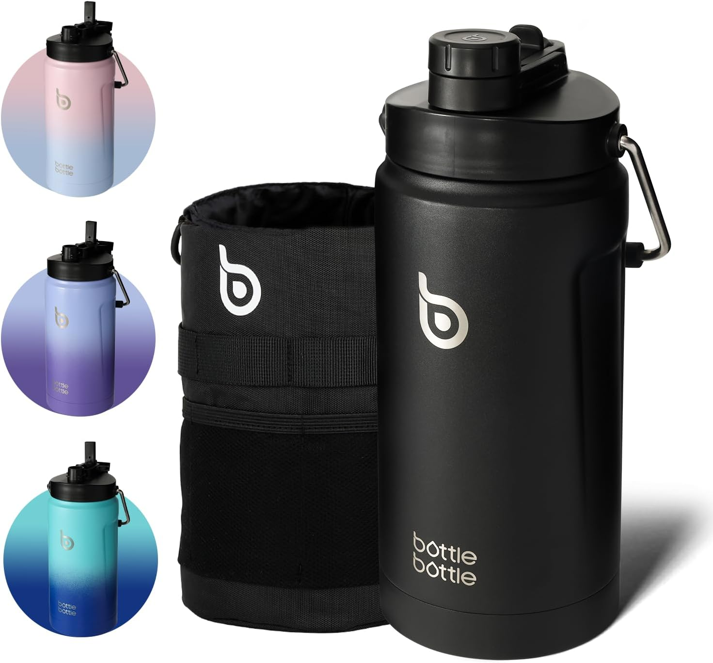 Bottle Bottle 2Litre Insulated Large Water Bottle with Straw and Dual-Use Lid Half Gallon Double Wall Vacuum Water Jug Stainless Steel Big Water Bottle for Workout and Sports （Black） image number 3