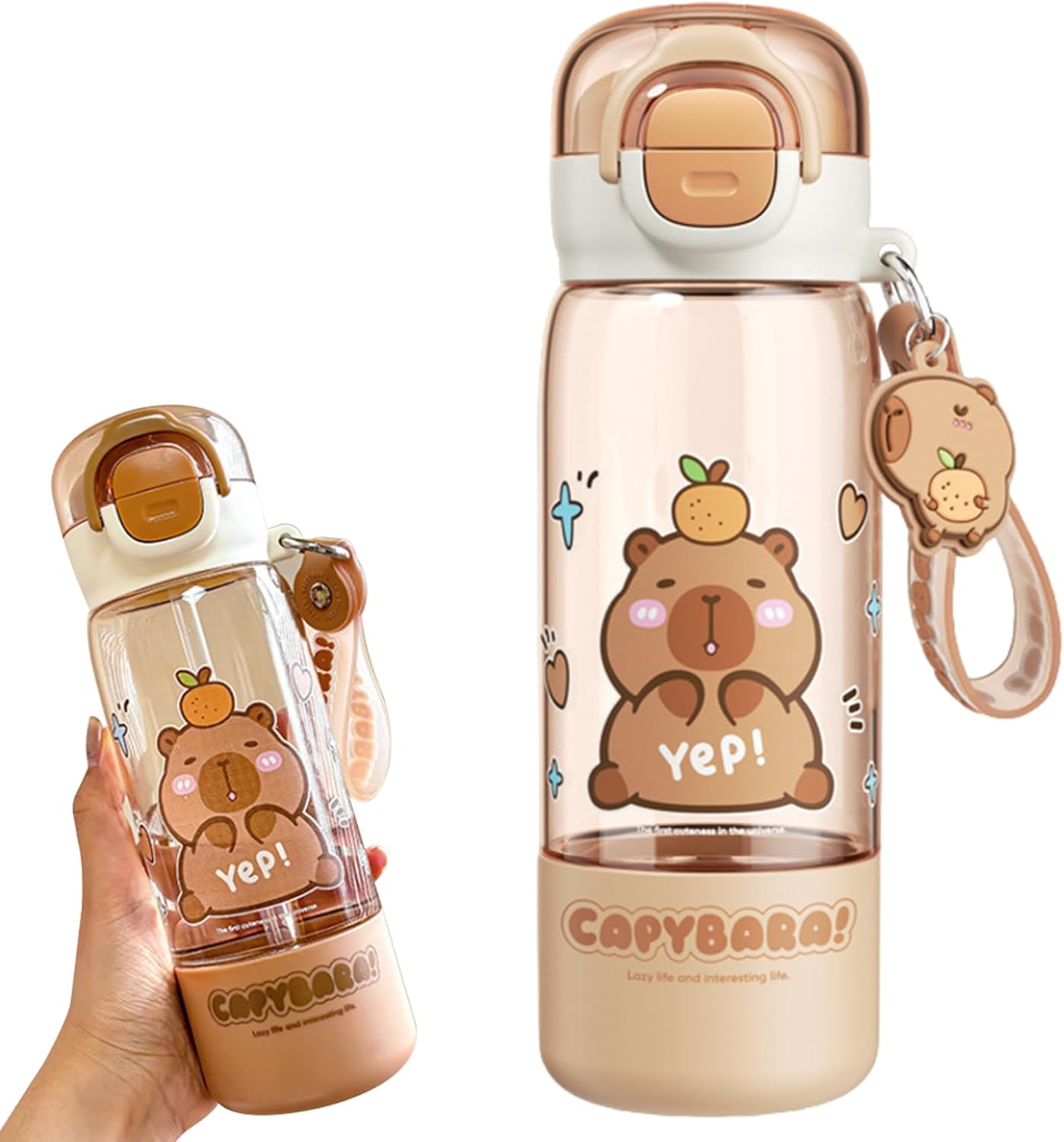 Capybara Water Bottle with Lid & Keychain Cute Water Bottle with Silicone Straw, Drinking Cup & Spout Portable Heat-Resistant Food Grade for Kids & Girls, 510Ml image number 5