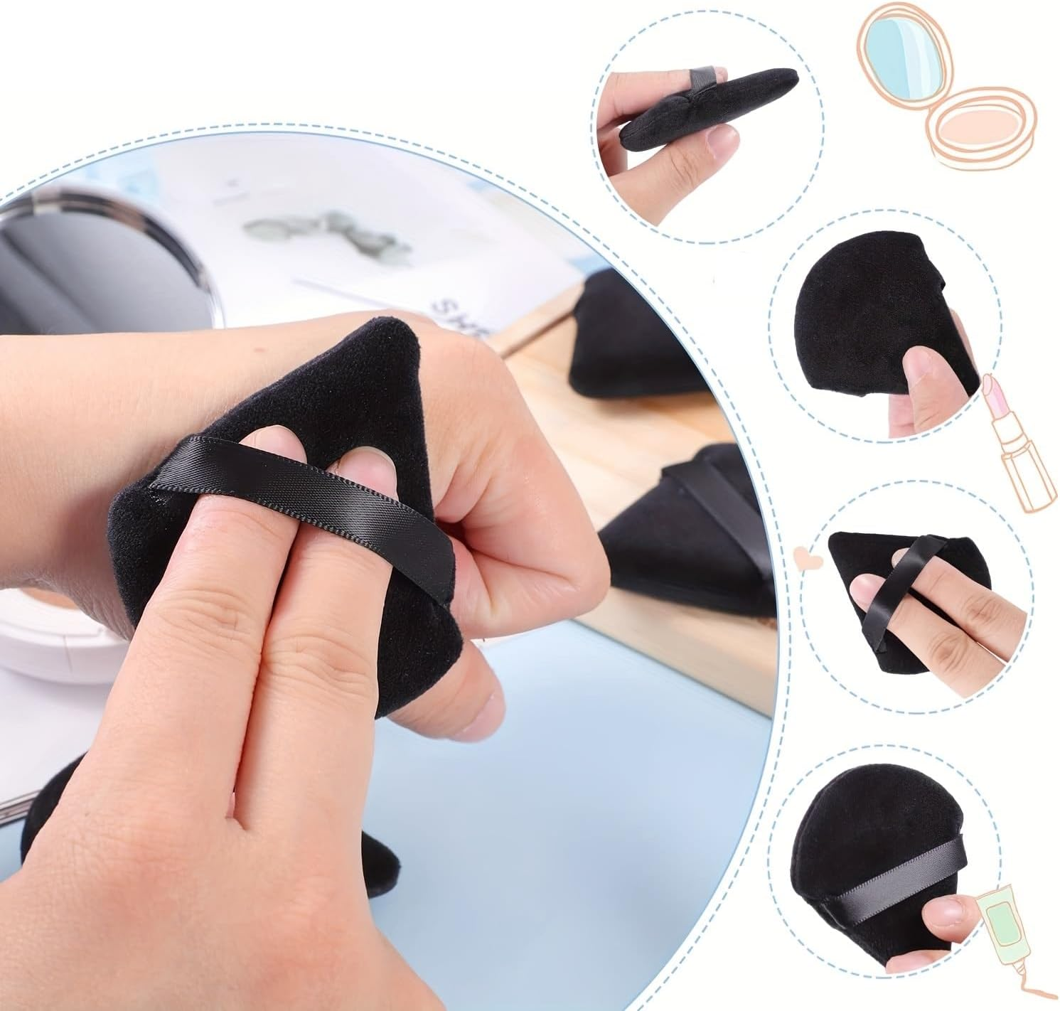 CJESLNA Triangle Powder Puffs, 9 Pieces, Face Makeup Puff for Body Loose Powder, Wet/Dry Application, Cosmetic Foundation Sponge (BLACK) image number 3
