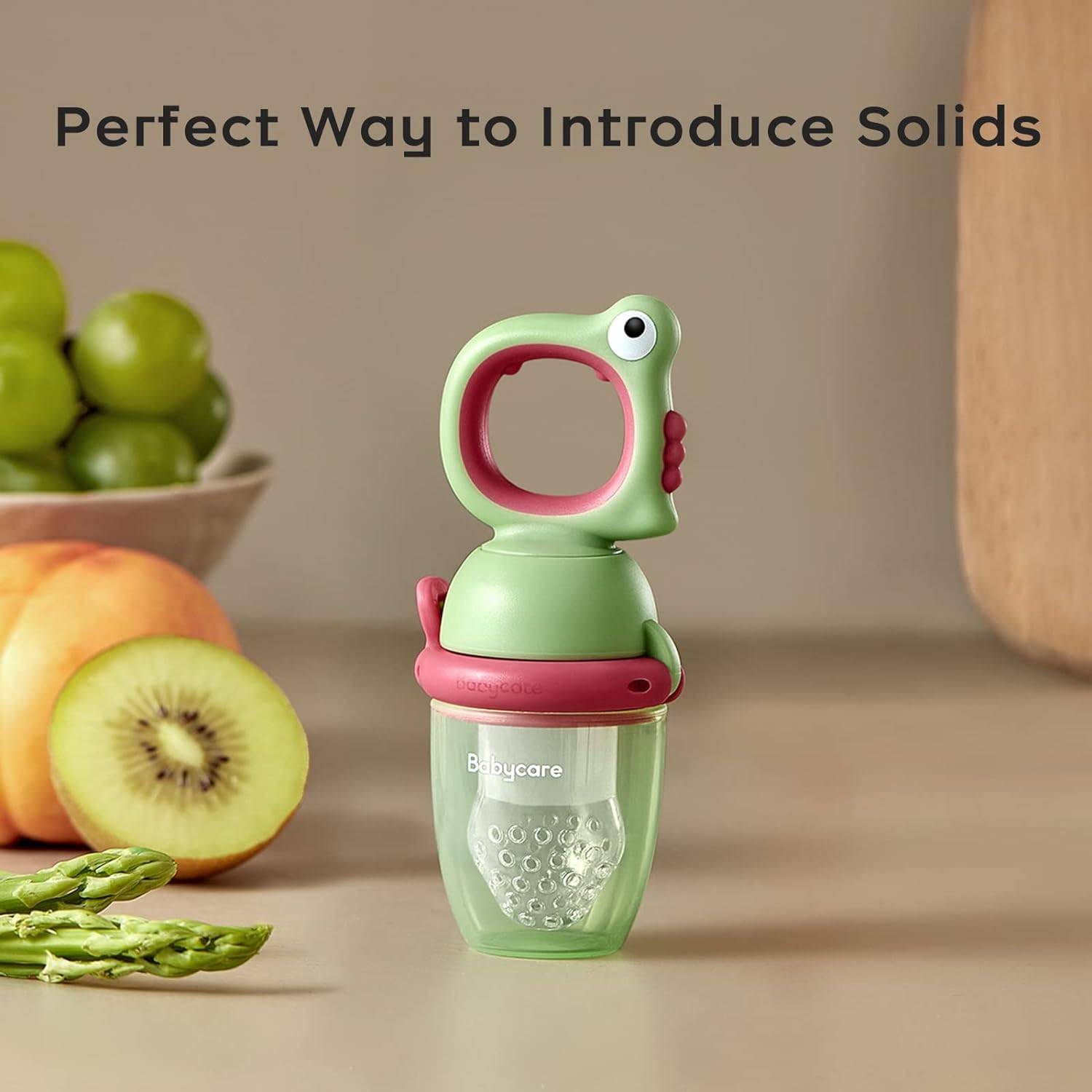 Bc Babycare Baby Food Feeder Pacifiers, Two Size Baby Fruit Pacifier Feeder 2 Pack for Different Month Age Baby,Silicone Food Grade Infant Teether Training Massaging Toy Could Rotate to Squeeze (Green) image number 4