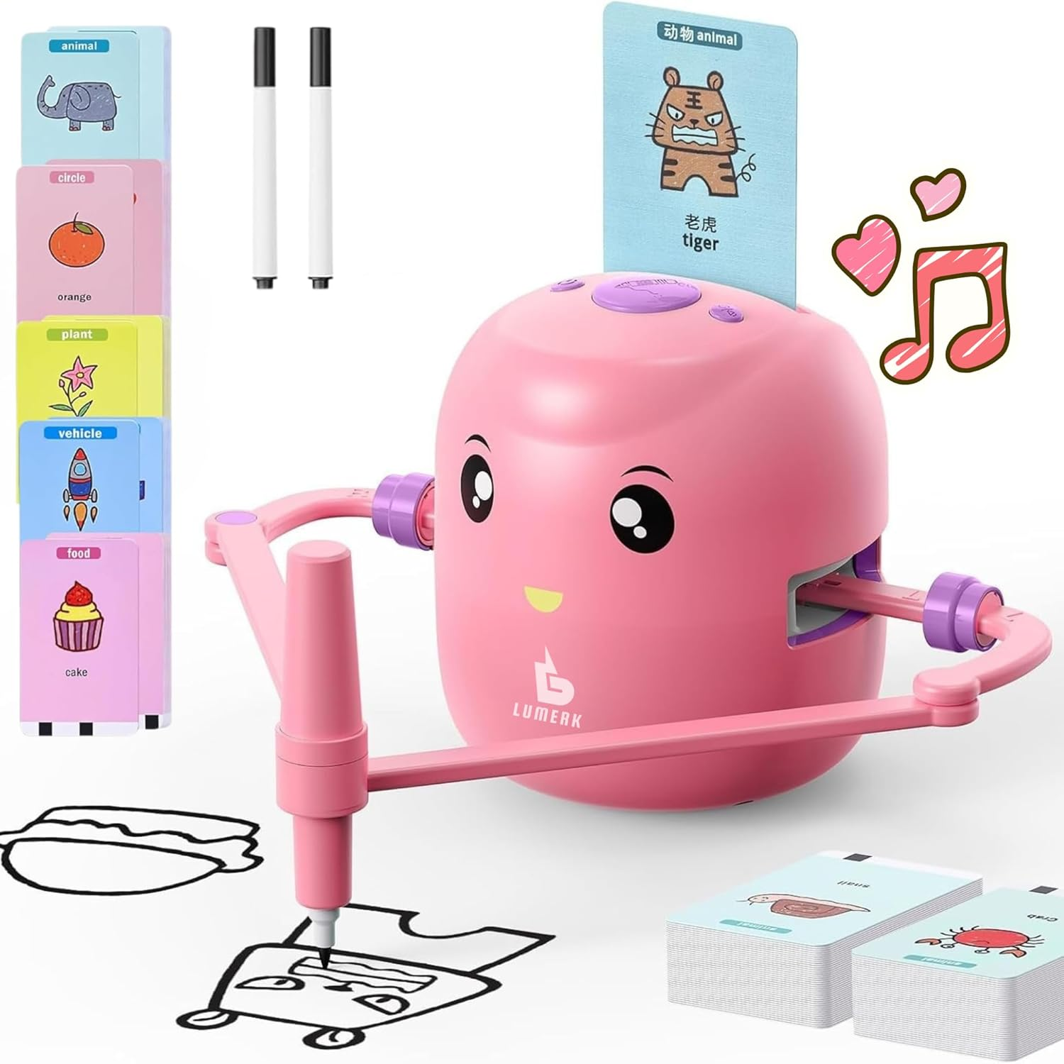 Drawing Robot for Kids &ndash; 100 Drawing Cards, Voice Interaction, Educational Montessori Learning Toy with 2 Pens &ndash; Smart STEM Art Robot Gift for Boys & Girls Ages 3-8 (Pink) image number 5