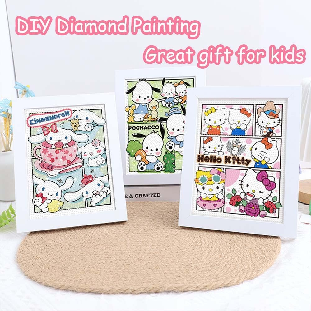Akutoer Cute Cartoon Diamond Drawing Kits, Kawaii Painting with Diamonds, Gem Arts & Crafts, DIY Paint Supplies with Frames for Home Decor(Cinno) image number 5