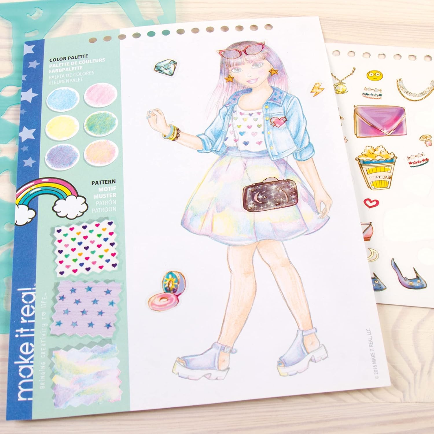 Make It Real - Fashion Design Sketchbook: Digital Dream. Inspirational Fashion Design Colouring Book for Girls. Includes Sketchbook, Stencils, Puffy Stickers, Foil Stickers, and Fashion Design Guide image number 4