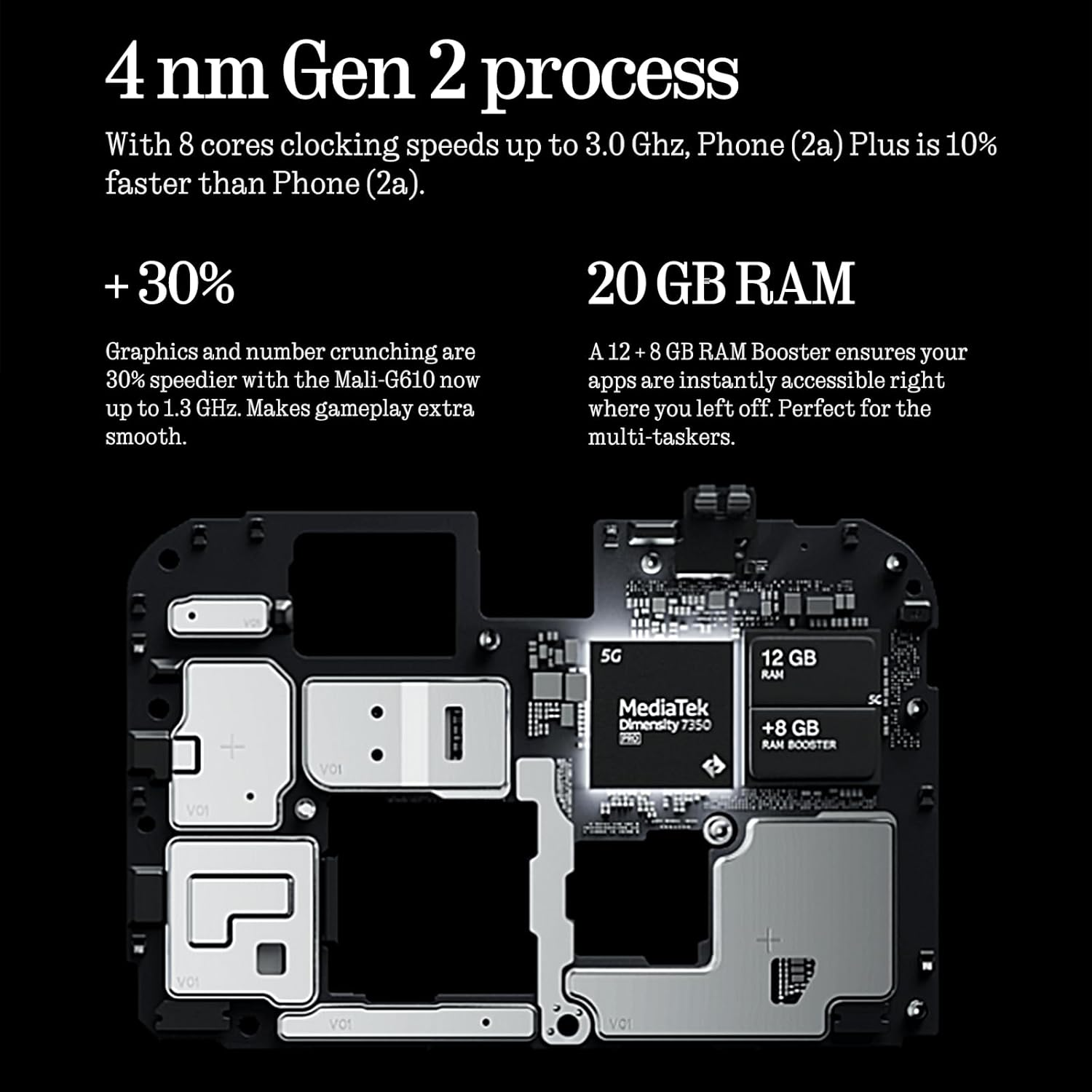 Nothing Phone (2A) plus Smartphone, MTK 7350 Pro 50 MP Triple Camera, 6.7" 120 Hz AMOLED Display, 5000Mah 50W Fast Charge NFC 12 GB+256 GB Black - Grey image number 3