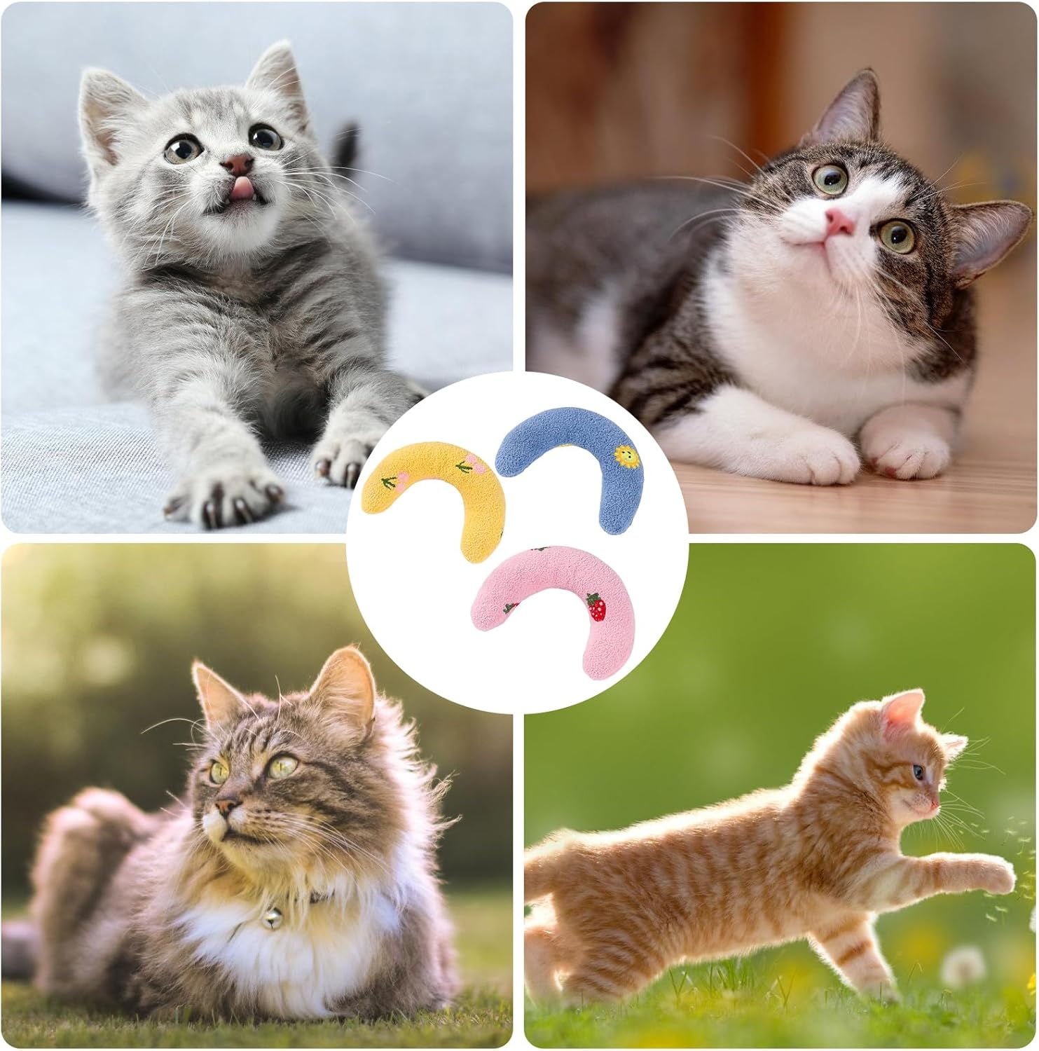 Pack of 3 Quiet Dog Neck Pillow for Pets Toy with Mint for Cats, U-Shaped Pillow to Protect Cervical Spine, Suitable for Sleeping, Playing, Pink, Yellow, Blue image number 1