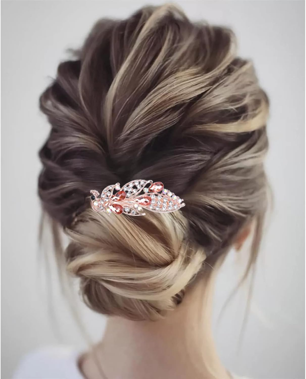 Tseenyi Crystal Peacock Hair Clip Rhinestone Wedding Hair Clip Vintage Crystal Hair Clip Peacock Hair Clips Shiny Bridal Headpiece Women and Girls (Champagne Crystal)