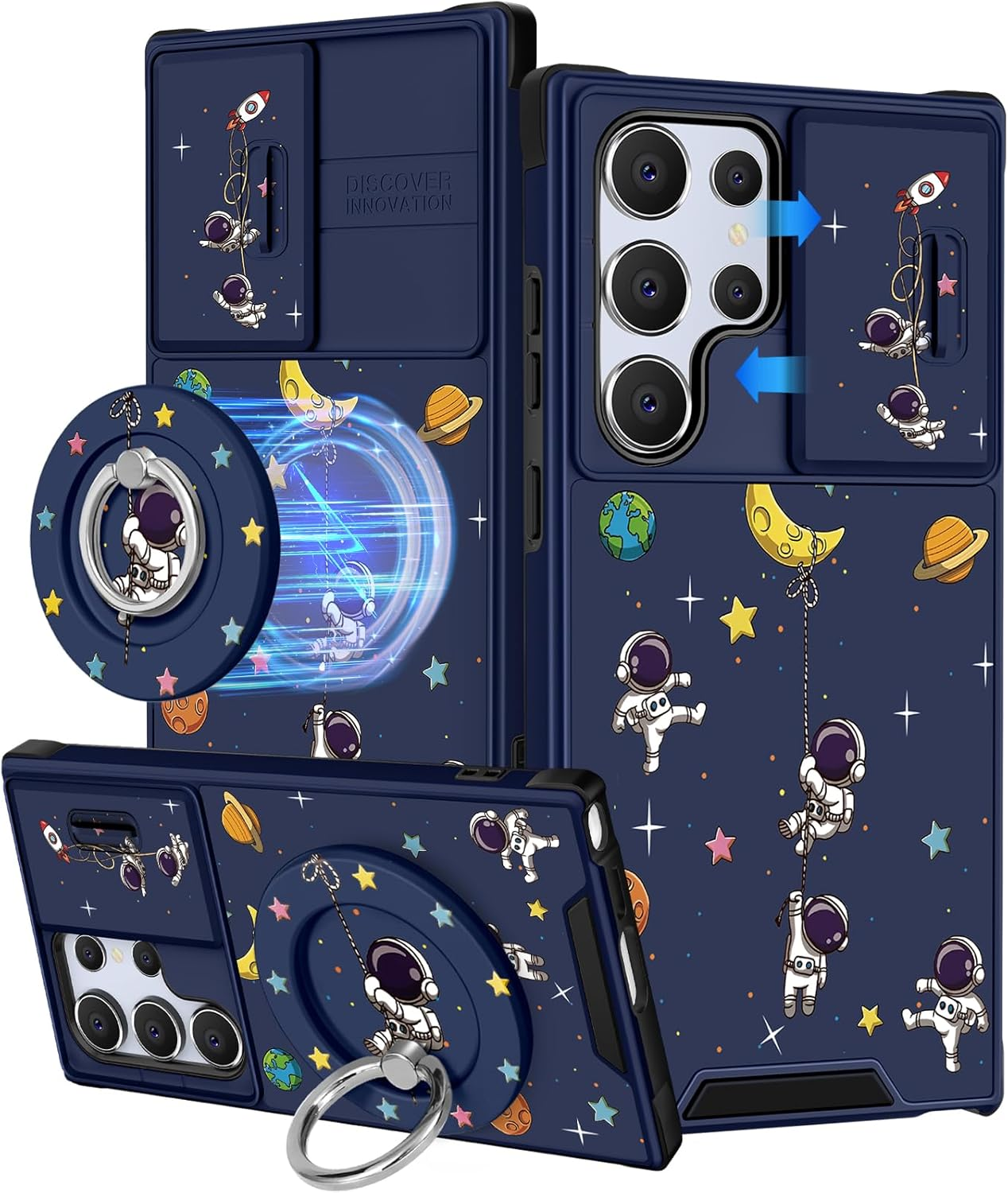 Buleens for Samsung Galaxy S25 Ultra Case - with Ring Stand & Camera Cover Aesthetic Cute Designed for Women Girls Girly Cool Cartoon Astronaut for Samsung S25 Ultra Phone Case Compatible with Magsafe image number 4