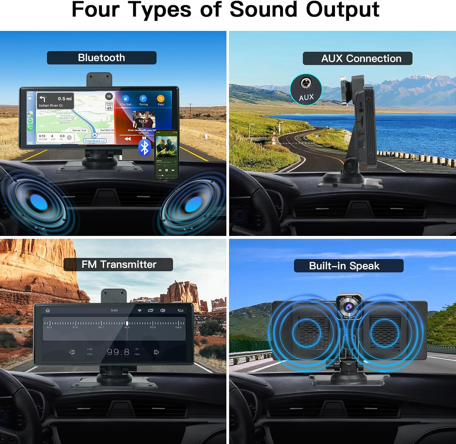 9.3" Portable Wireless Carplay & Android Auto Car Screen - with 4K Dash Cam, 1080P Backup Camera, Support GPS Navigation, Voice Control, Bluetooth, FM/AUX, Mirror Link image number 1