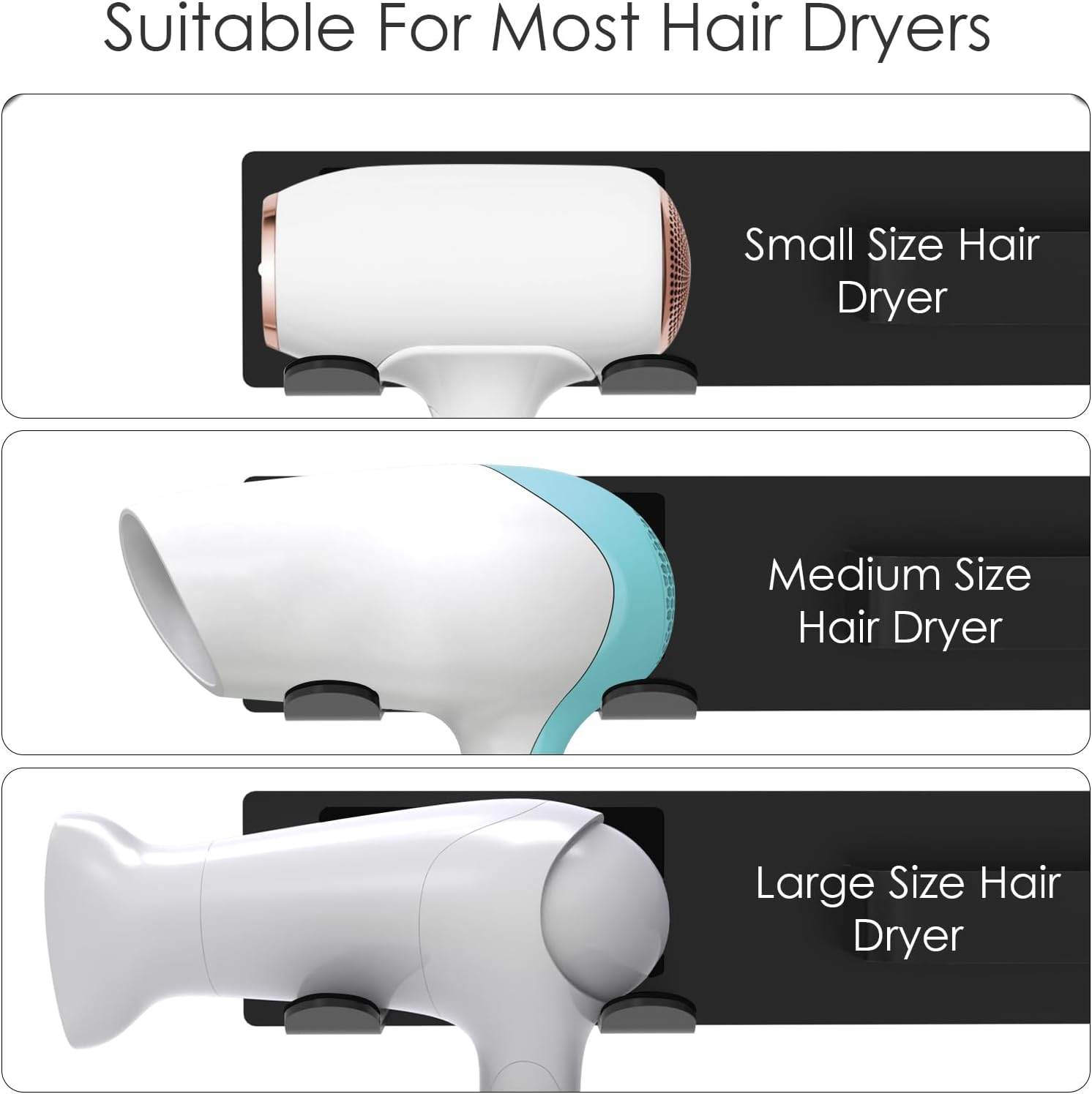 Hair Dryer Holder Wall Mounted, Self Adhesive Blow Dryer Holder, Hair Tool Organizer for Hair Dryer, Curling Wands (Black) - Light Brown image number 3