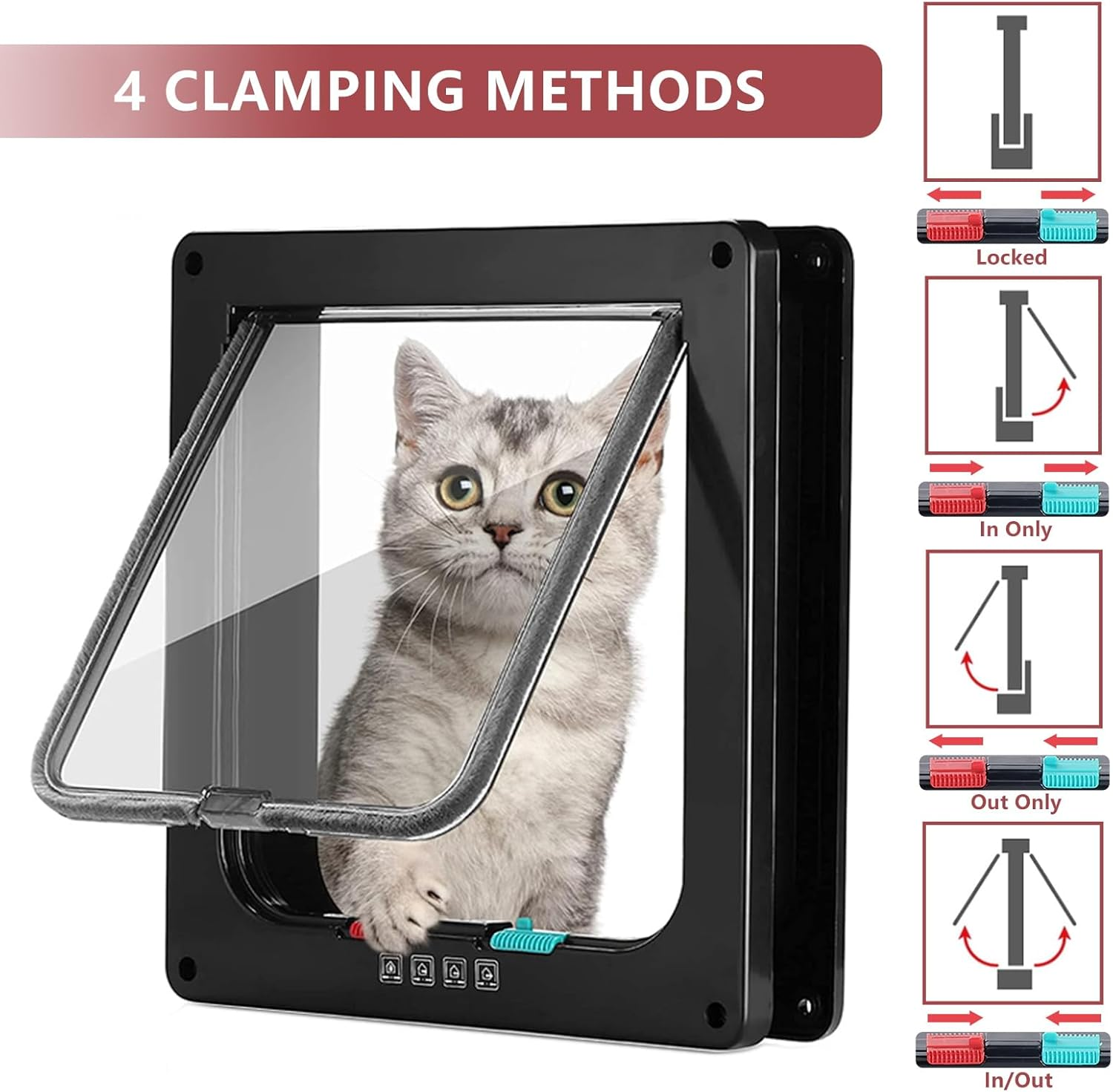 Coolty Cat Door Lockable Cat Flaps Pet Safety Interior Door with 4 Way Locking Pet Flap for Wall Interior Exterior Door (L, Black) image number 5