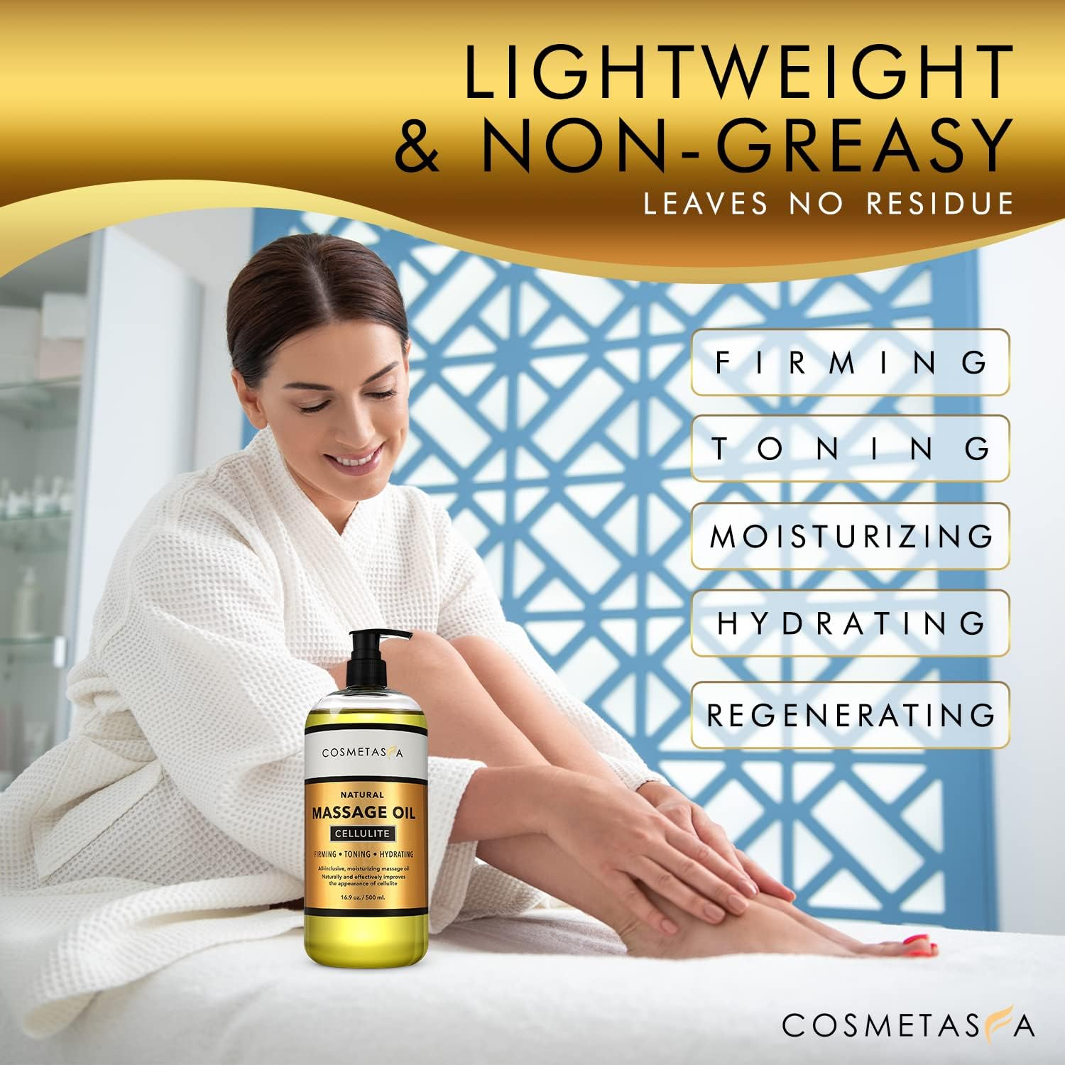 Cosmetasa anti Cellulite Massage Oil - 100% Natural Cellulite Treatment, Deeply Penetrates Skin to Break down Fat Tissue- Firms, Tones, Tightens & Moisturizes Skin 8.8 by (16.9 Oz, Set)