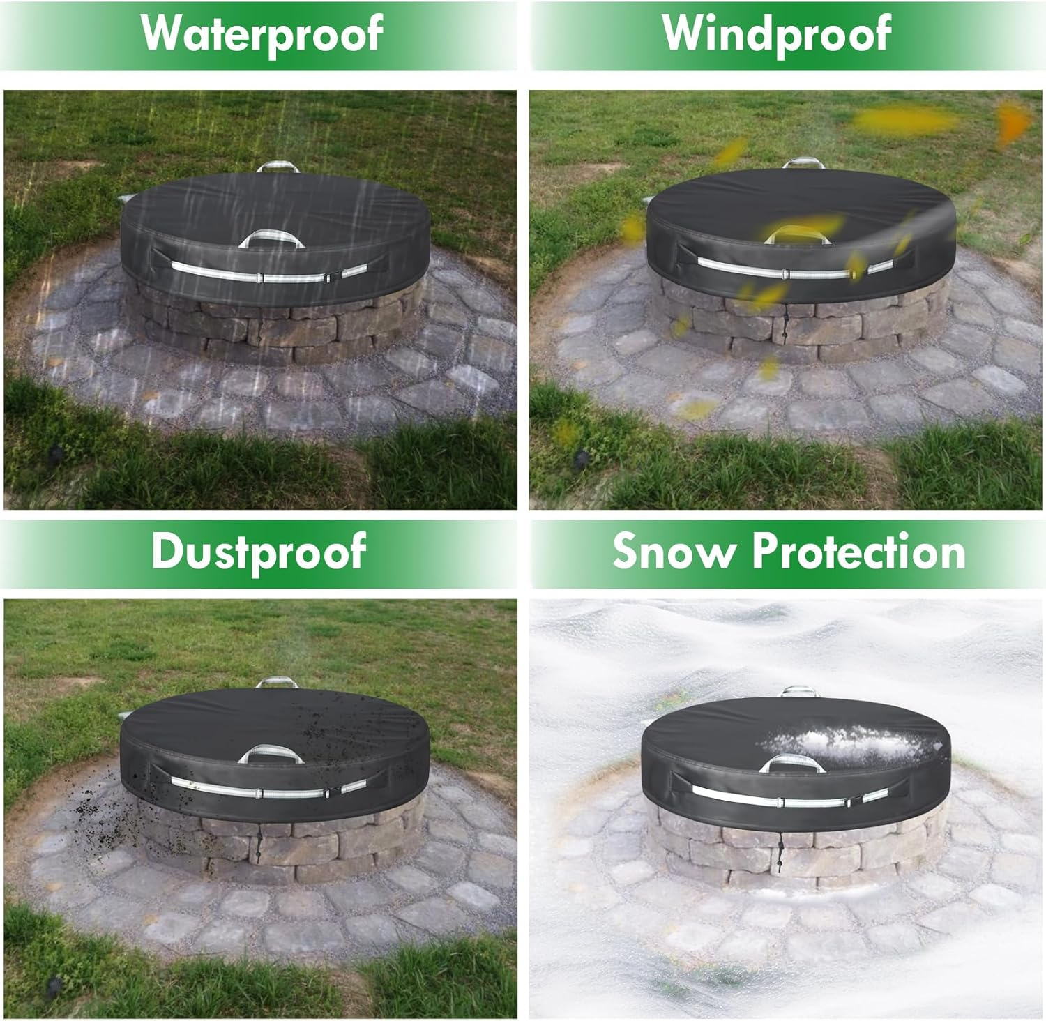 SUNICO round Built in Stone Fire Pit Cover for in Ground Firepit, Outdoor Tabletop Fire Pit Cover with Adjustable Buckle, Heavy Duty Waterproof Built in Stone Firepits Cover for 28-32 Inch Fire Pit image number 3
