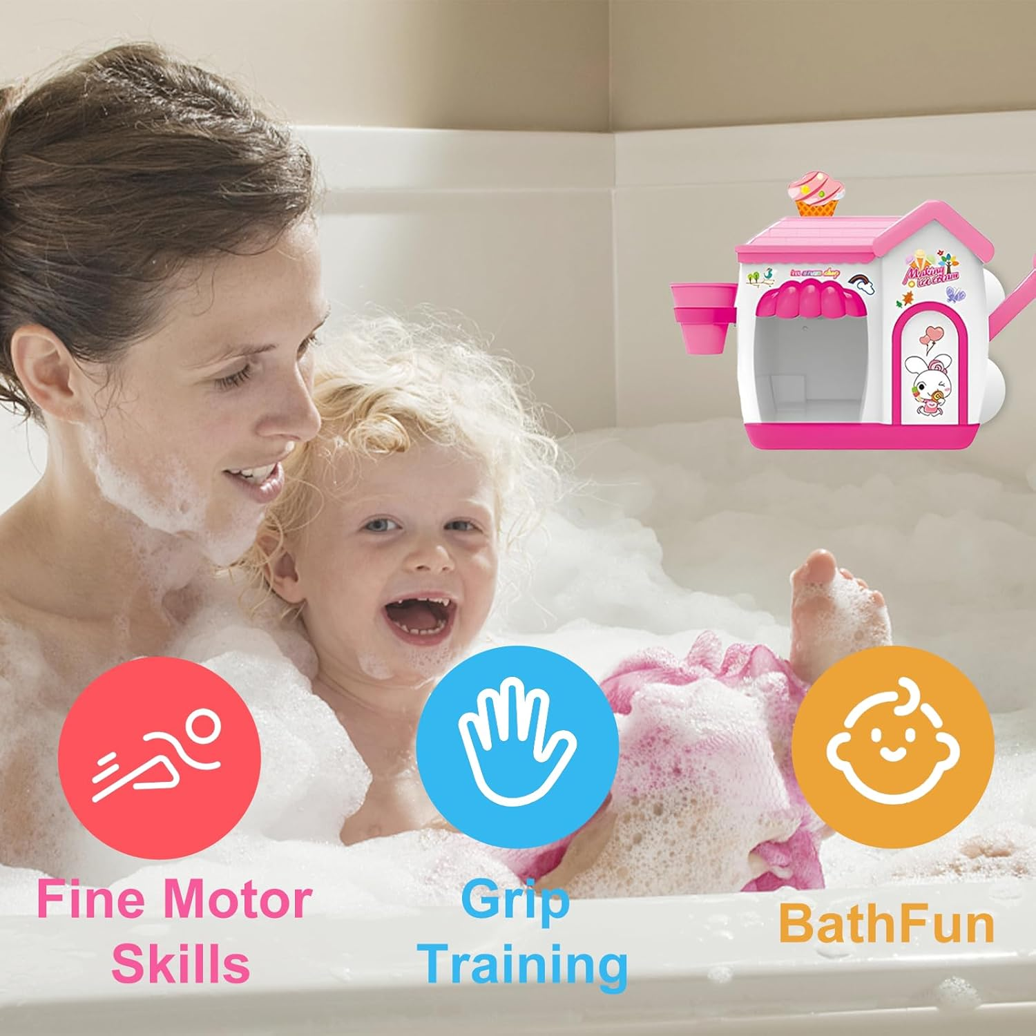 Ice Cream Foam Maker Bath Toys for Kids 3-8 Years, Bubble Pretend Cake Play Set for Toddlers, Fun Bathtub Toys for Boys & Girls, Easter Birthday Gifts Idea image number 2