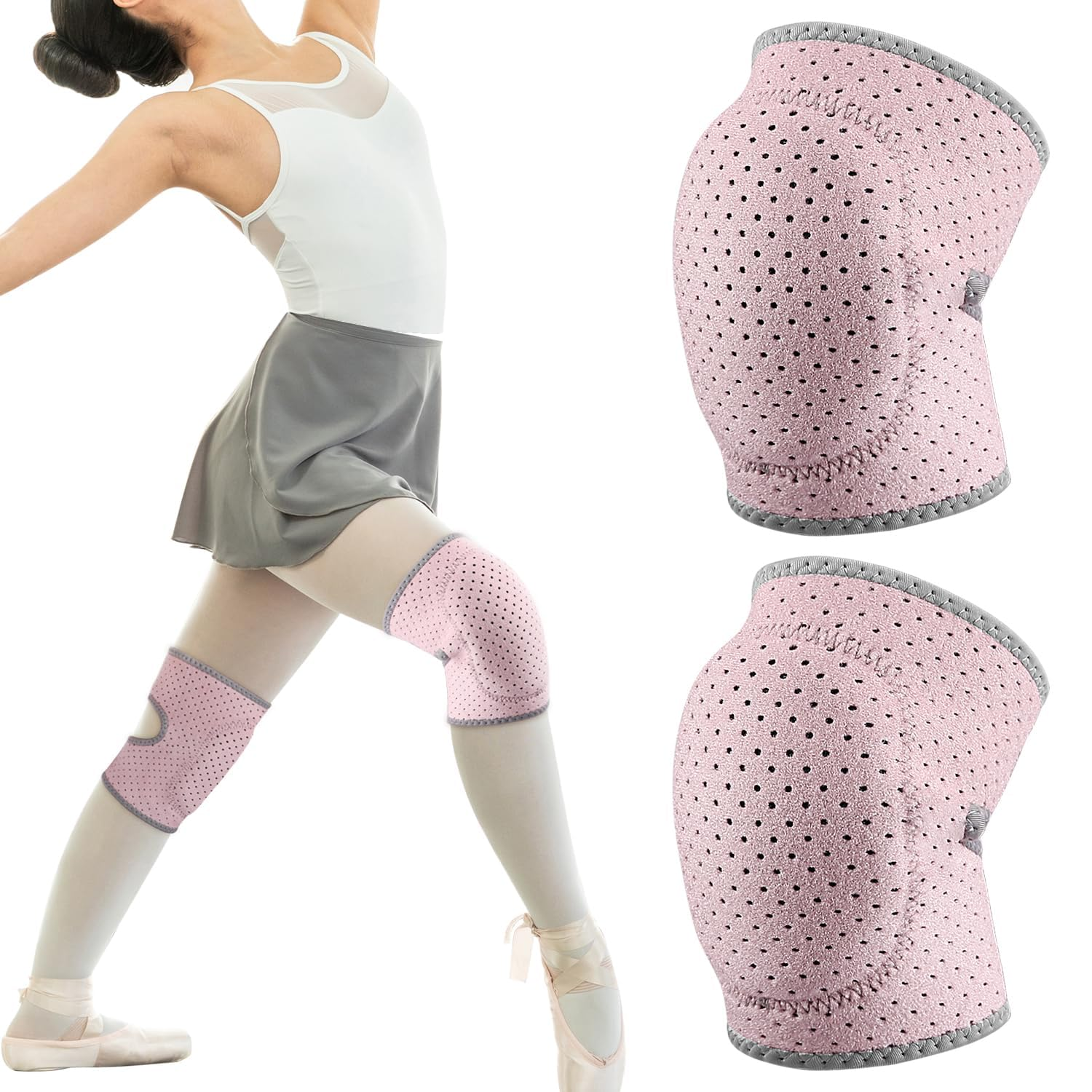 Breathable Knee Support Brace - Adjustable & Comfortable for Sports, Daily, Dance Use, Breathable Knee Support Sleeve, Perforated Design, Pink, 2-Pack AUPOINT