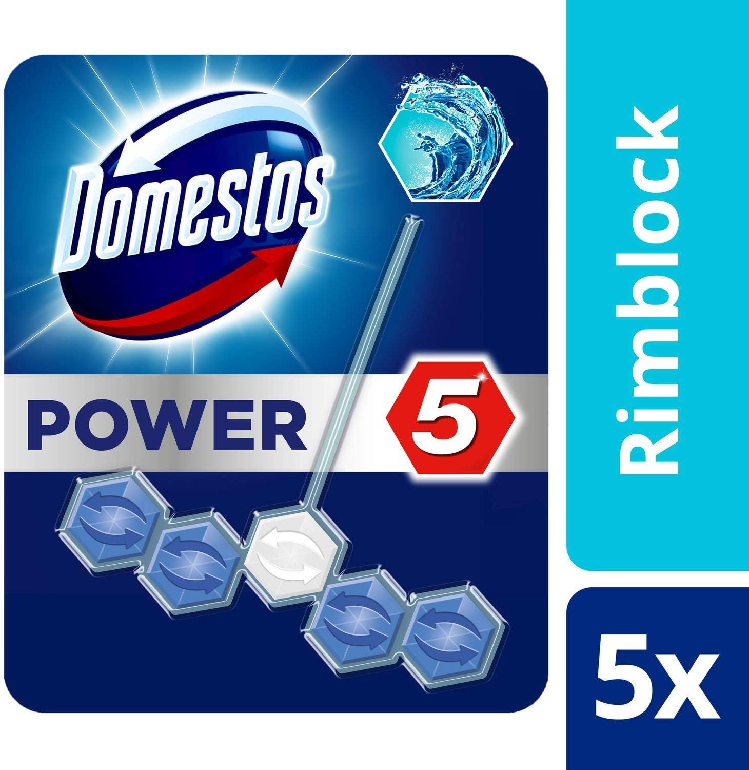 Domestos Power 5 Ocean Toilet Cage, 55G, Pack of 5, Long-Lasting Cleaning image number 1
