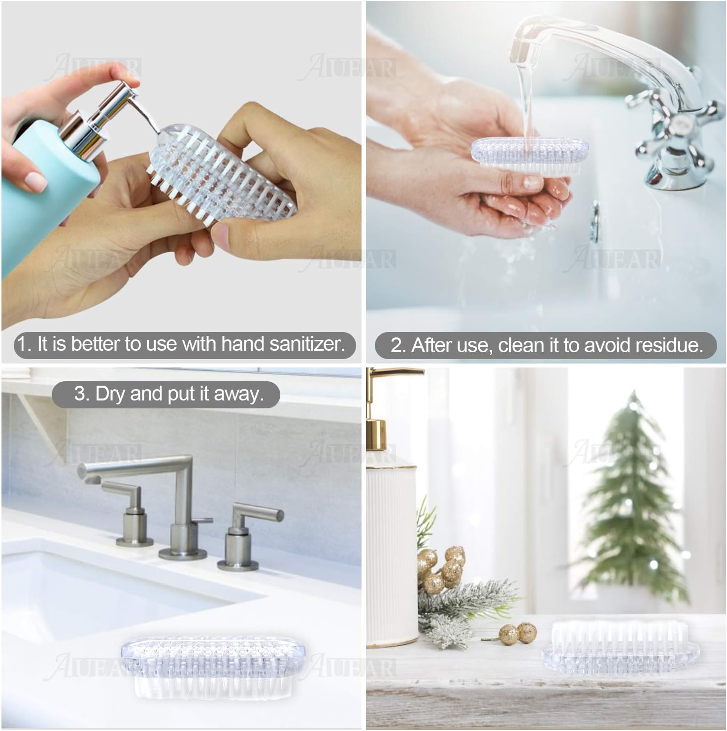 AUEAR, 4 Pack Plastic Fingernail Cleaning Brush Double-Sided Hand Nail Cleaning Brush Toe Cleaning Brush for Men Women