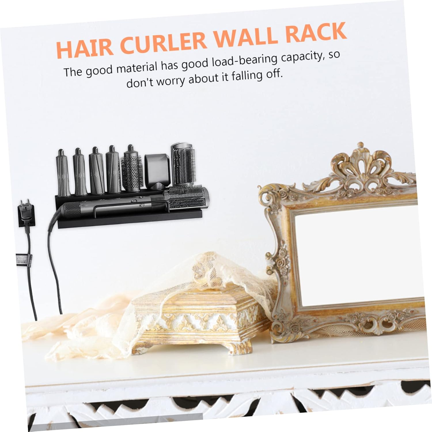 Ipetboom Bathroom Curling Iron Rack Wall-Mounted Curling Iron Support Hair Straightener Black Holder image number 5