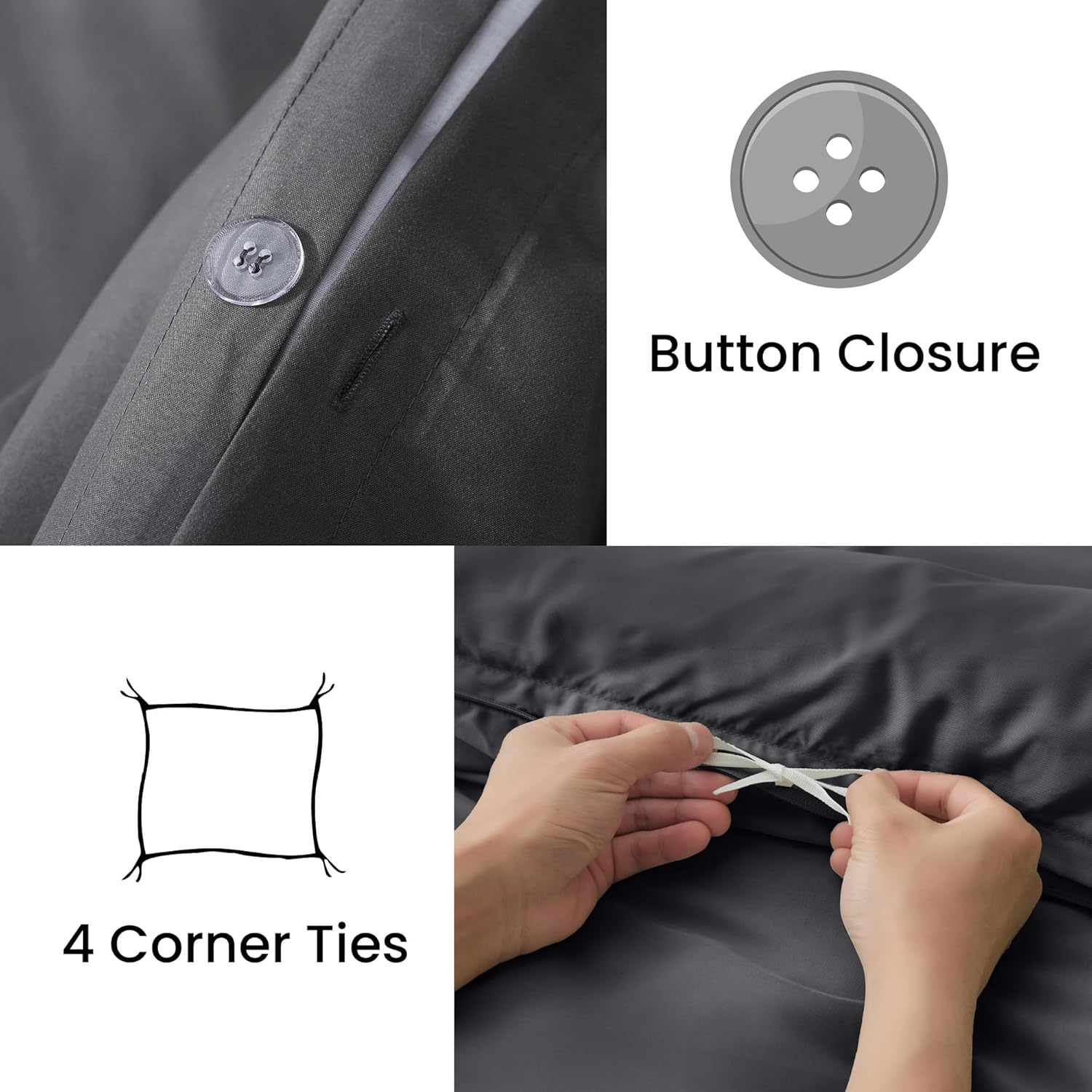 LINENOVA Quilt Cover Set Double Size - Brushed Microfiber 1200TC Super Soft Duvet Cover Set 3 Pieces with Button Closure, 1 Duvet Cover and 2 Pillowcases(Double Size, Dark Grey) image number 4