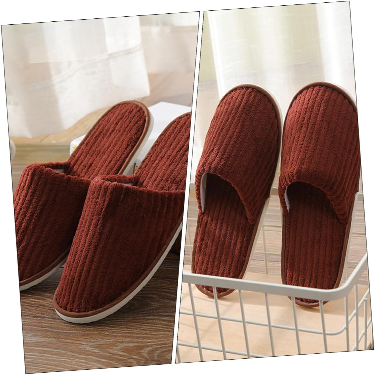 TOPPERFUN 2 Pairs Non Disposable Thick Household Slippers Coffee Color Guest Accessories Lightweight Warm Breathable Indoor Footwear for Families and Visitors